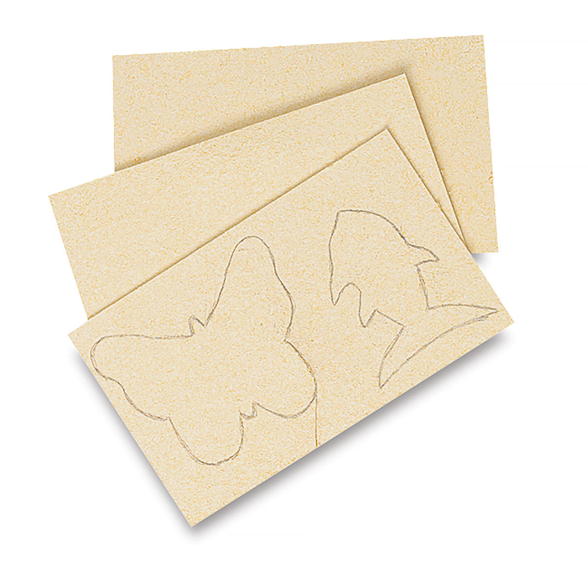 Miracle Sponges - Flat sponges shown with butterfly and fish traced on one for cutout