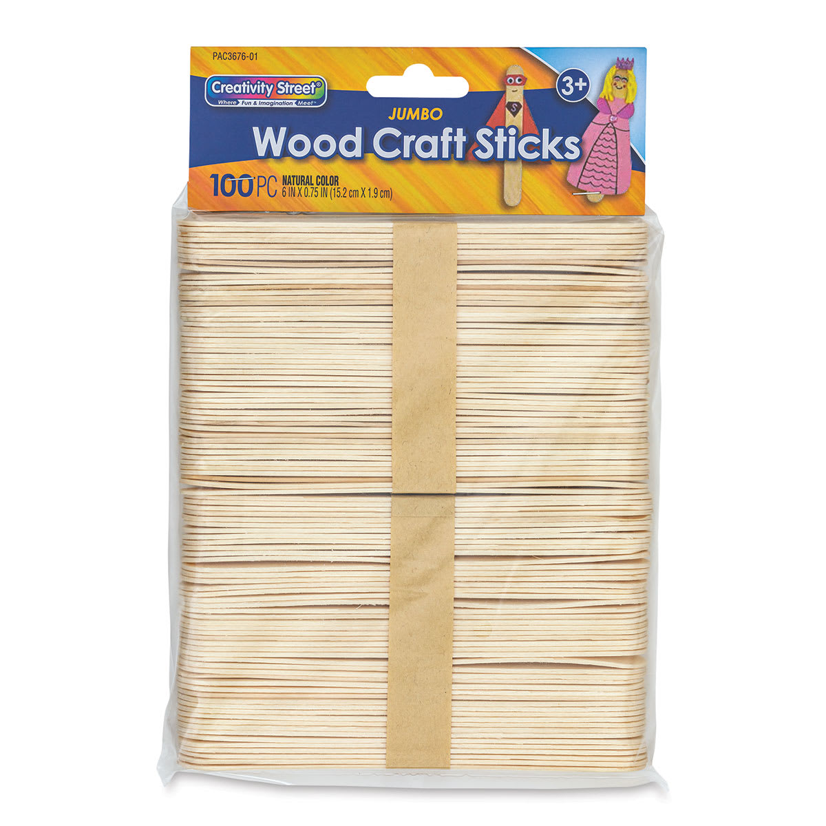 Creativity Street Jumbo Craft Sticks - Bag of 100, Natural - front of packaging