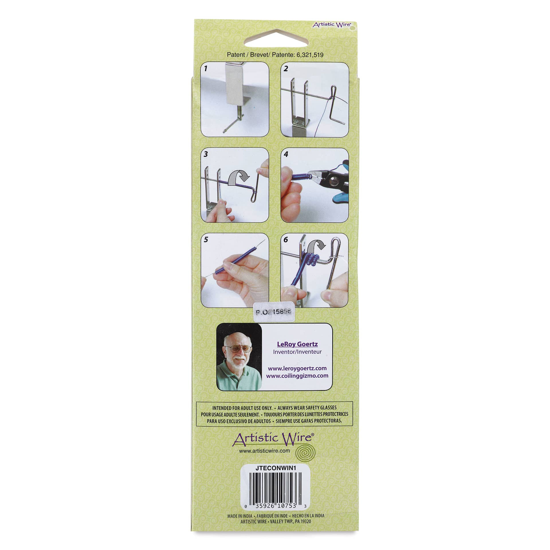 Artistic Wire Coiling Gizmo Deluxe Winder Set back of packaging