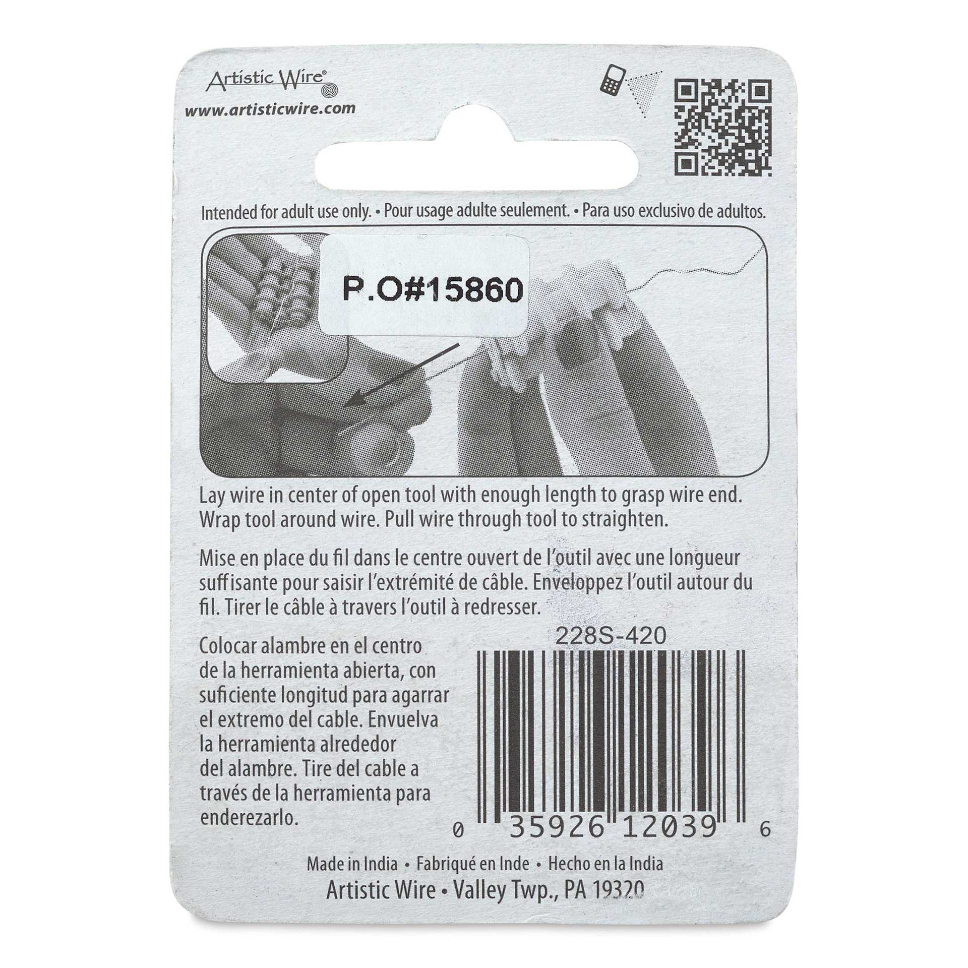 Artistic Wire Straightener Tool back of packaging
