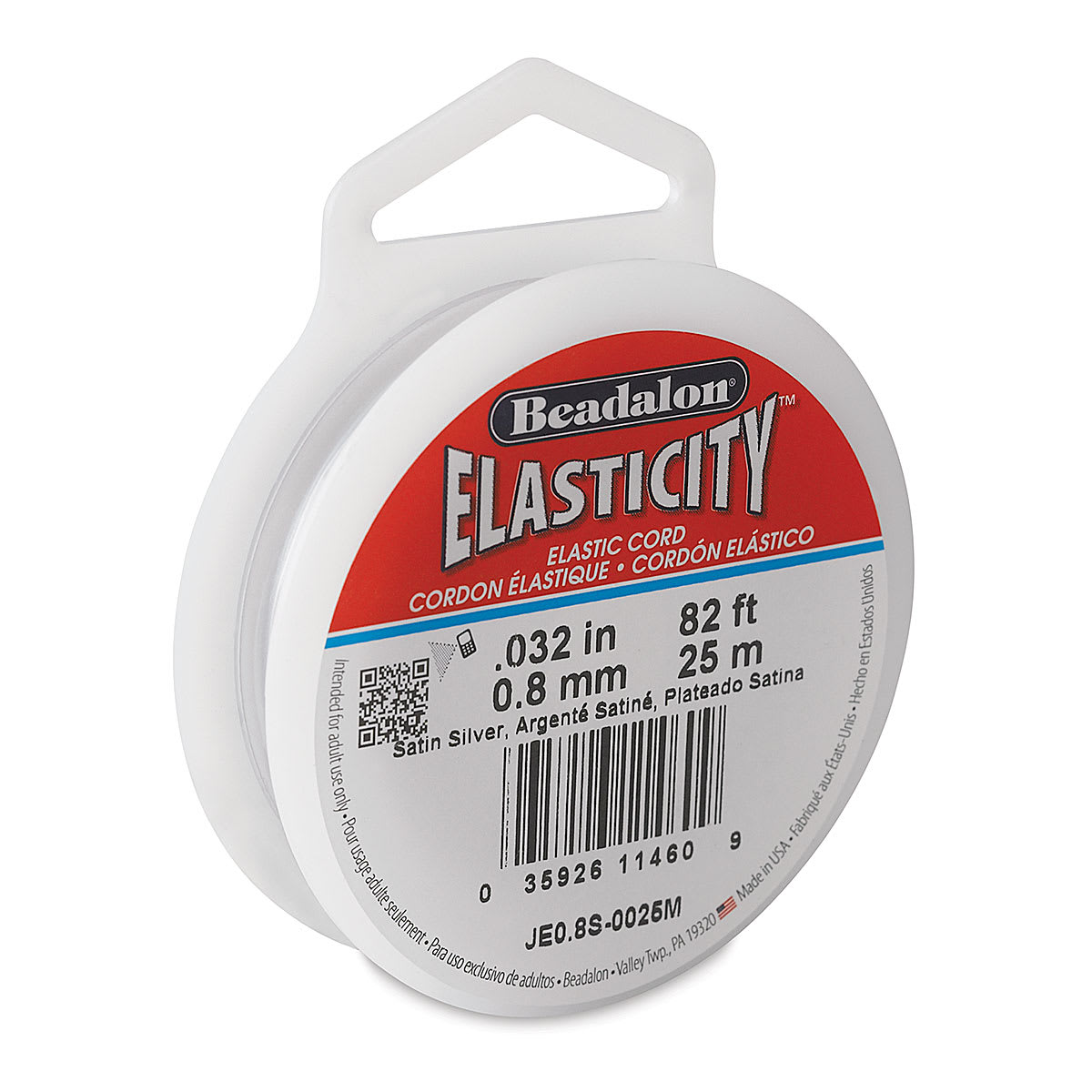 Beadalon Elasticity Stretch Cord - Angled view of Roll of Satin Silver thread