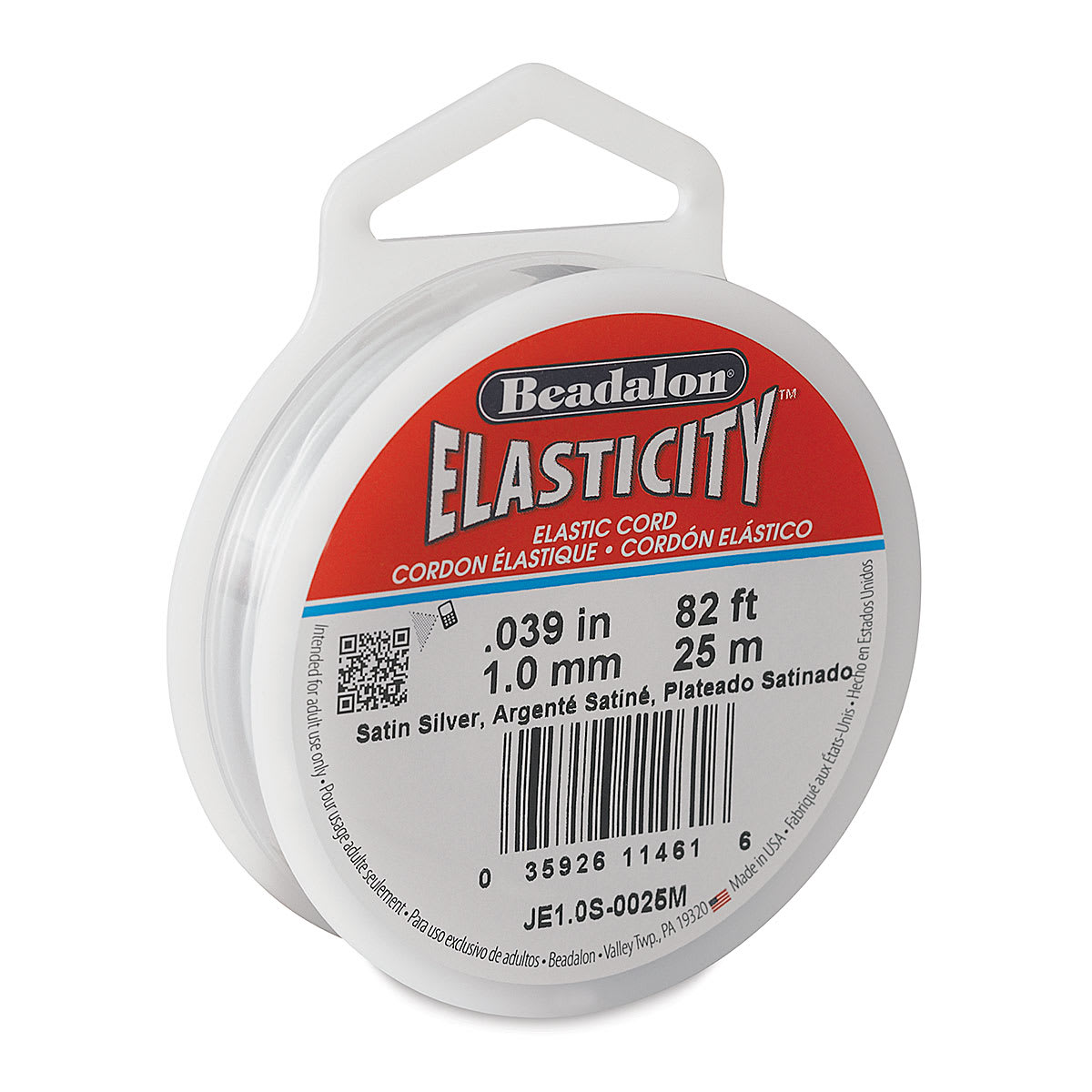 Beadalon Elasticity Cord - 1.0 mm x 82 ft, Satin Silver