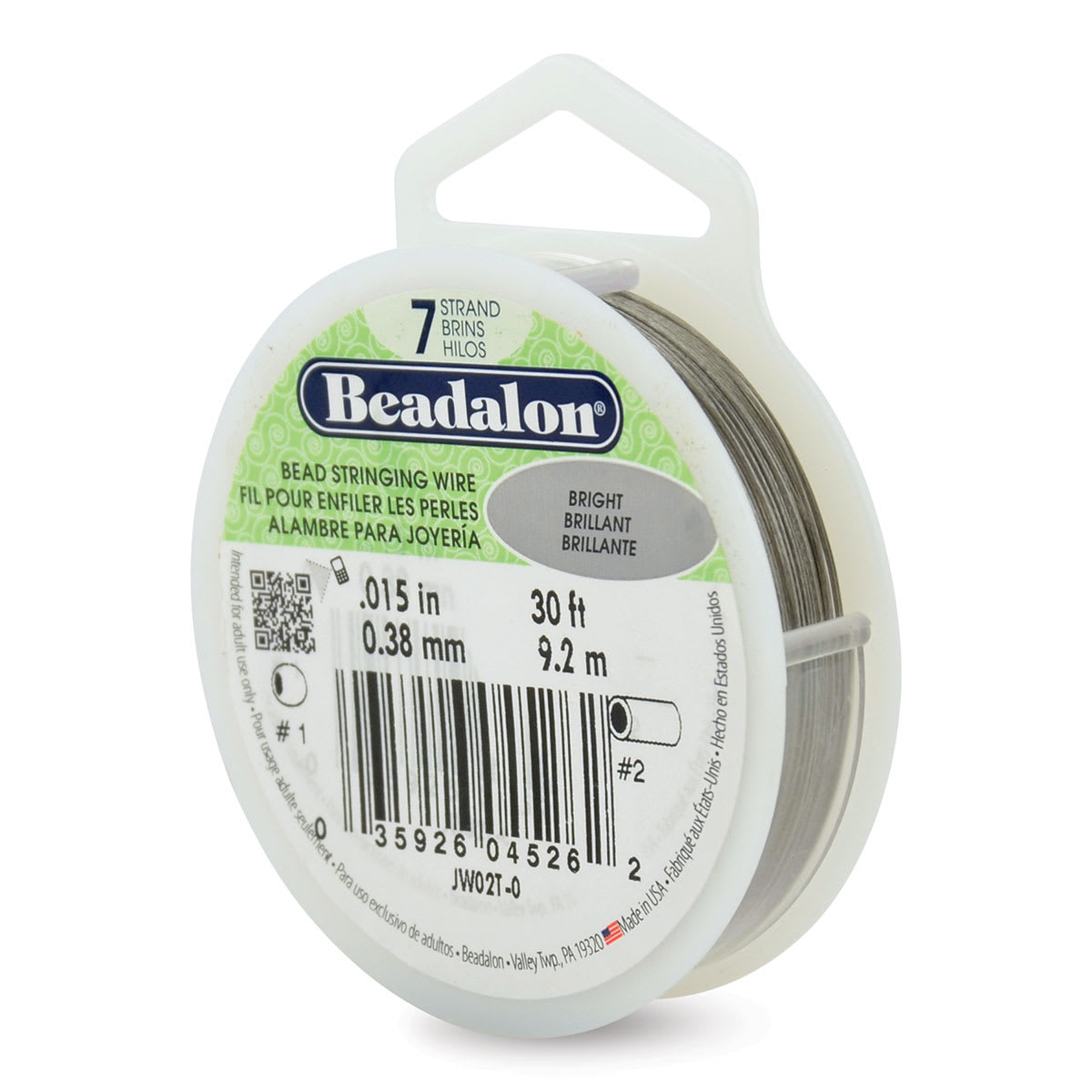 Beadalon 7 Strand Stringing Wire - .015" x 30 ft, Bright