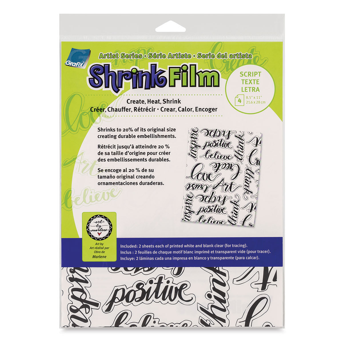 Grafix Artist Series Shrink Film - Script Design by Art by Marlene, front of the packaging