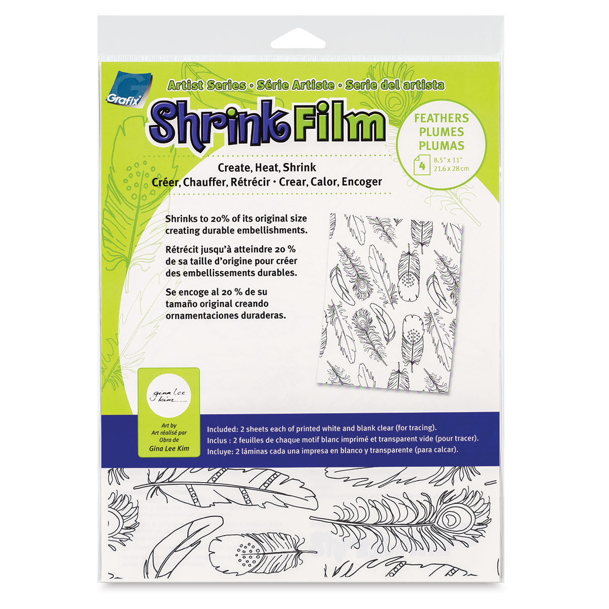 Grafix Artist Series Shrink Film - Feathers Design by Gina Lee Kim, front of the packaging