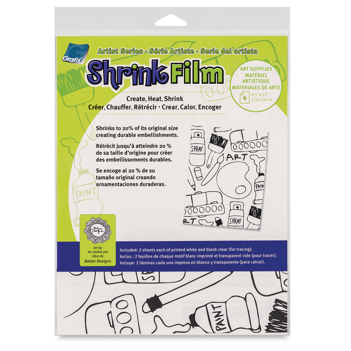 Grafix Artist Series Shrink Film - Art Supplies Design by Balzer Designs, front of the packaging