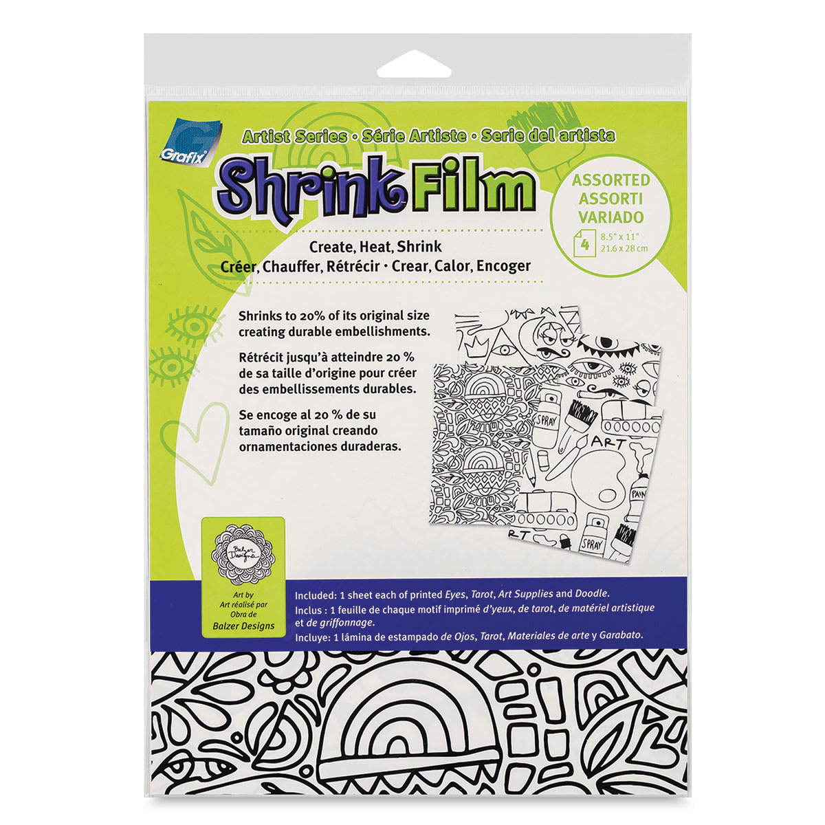 Grafix Artist Series Shrink Film, front of the package of the Artist Series Assortments by Balzer Designs
