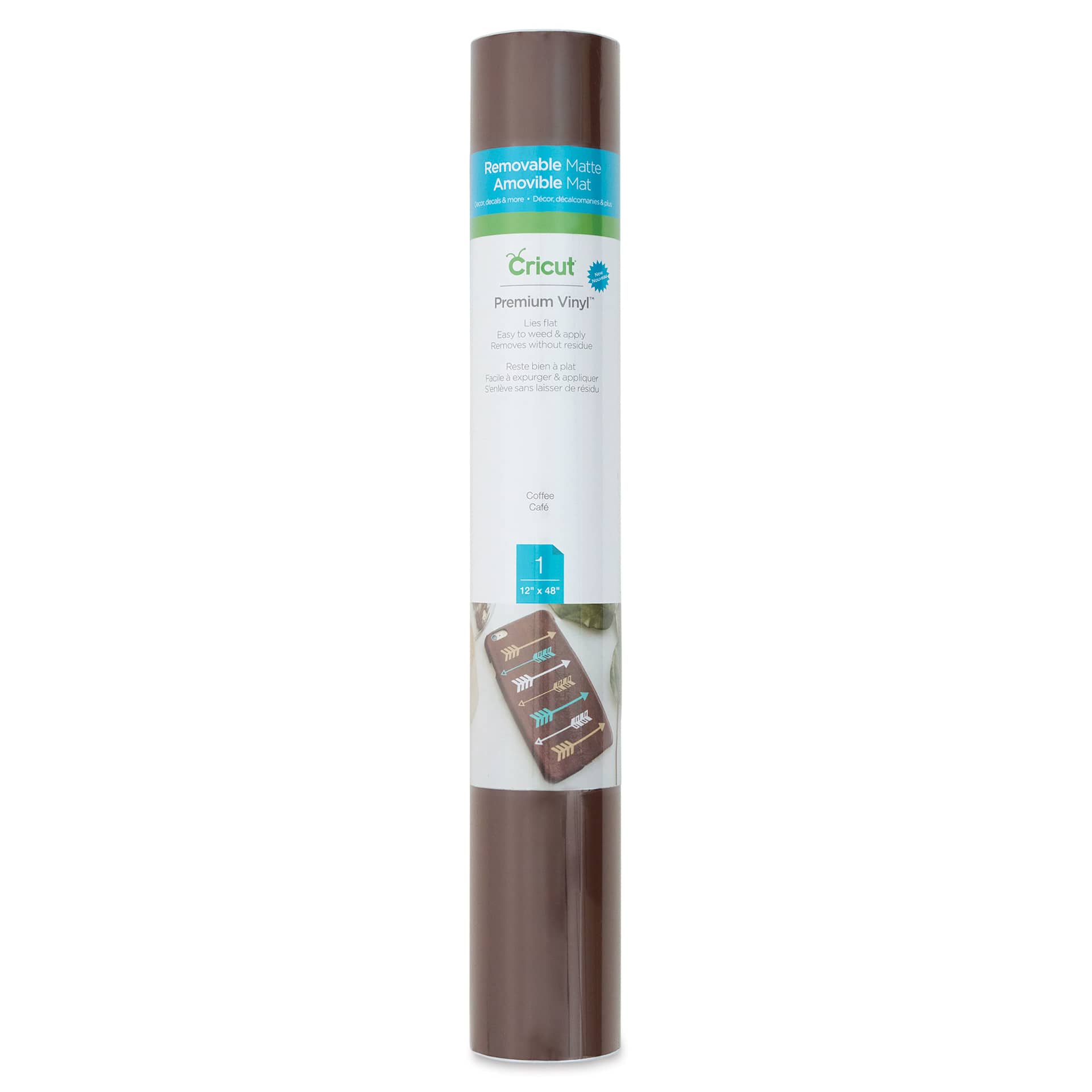 Cricut Removable Premium Vinyl - Coffee, 12" x 48", front of the packaging