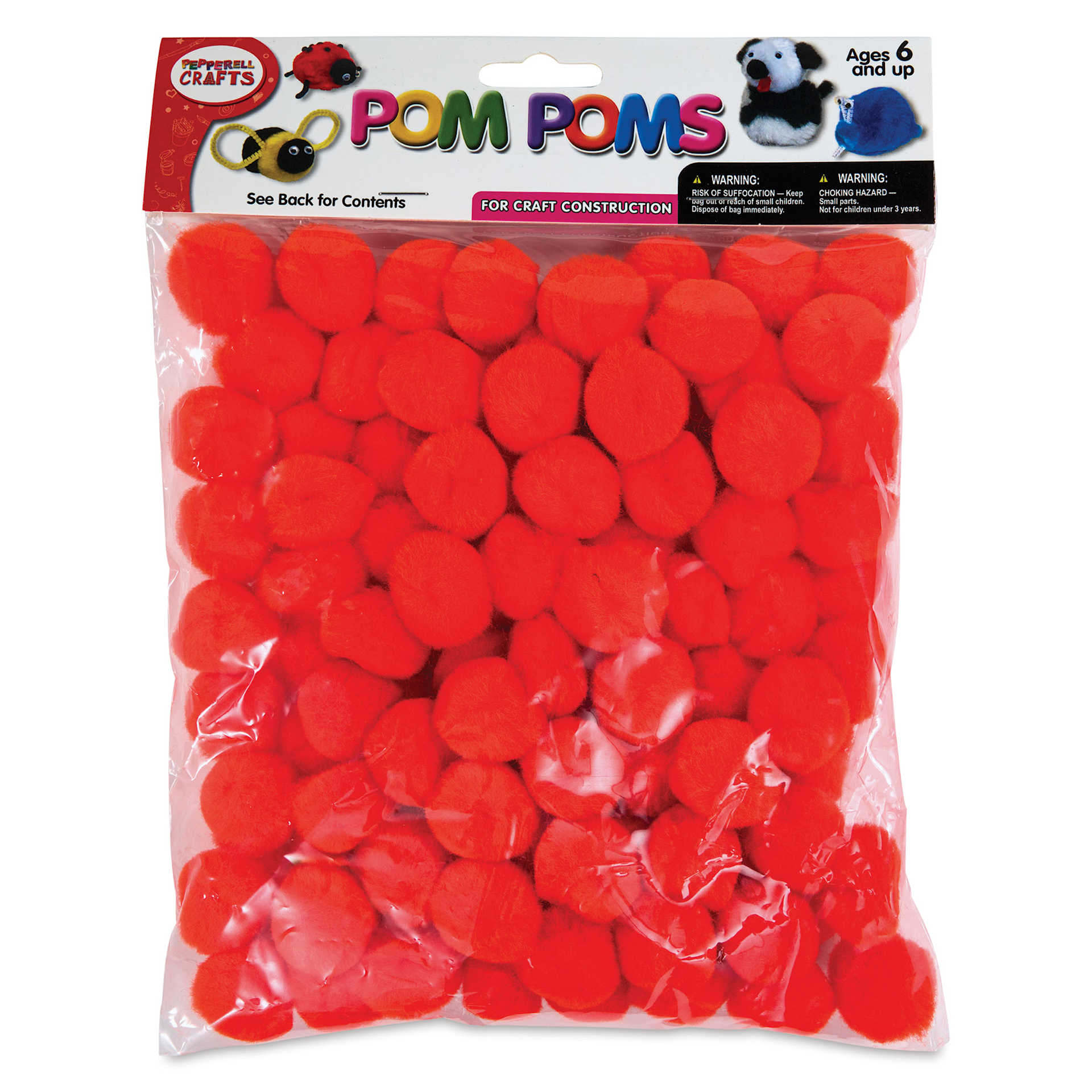 Pepperell Craft Pom Poms - Pkg of 100, 1", Orange front of packaging