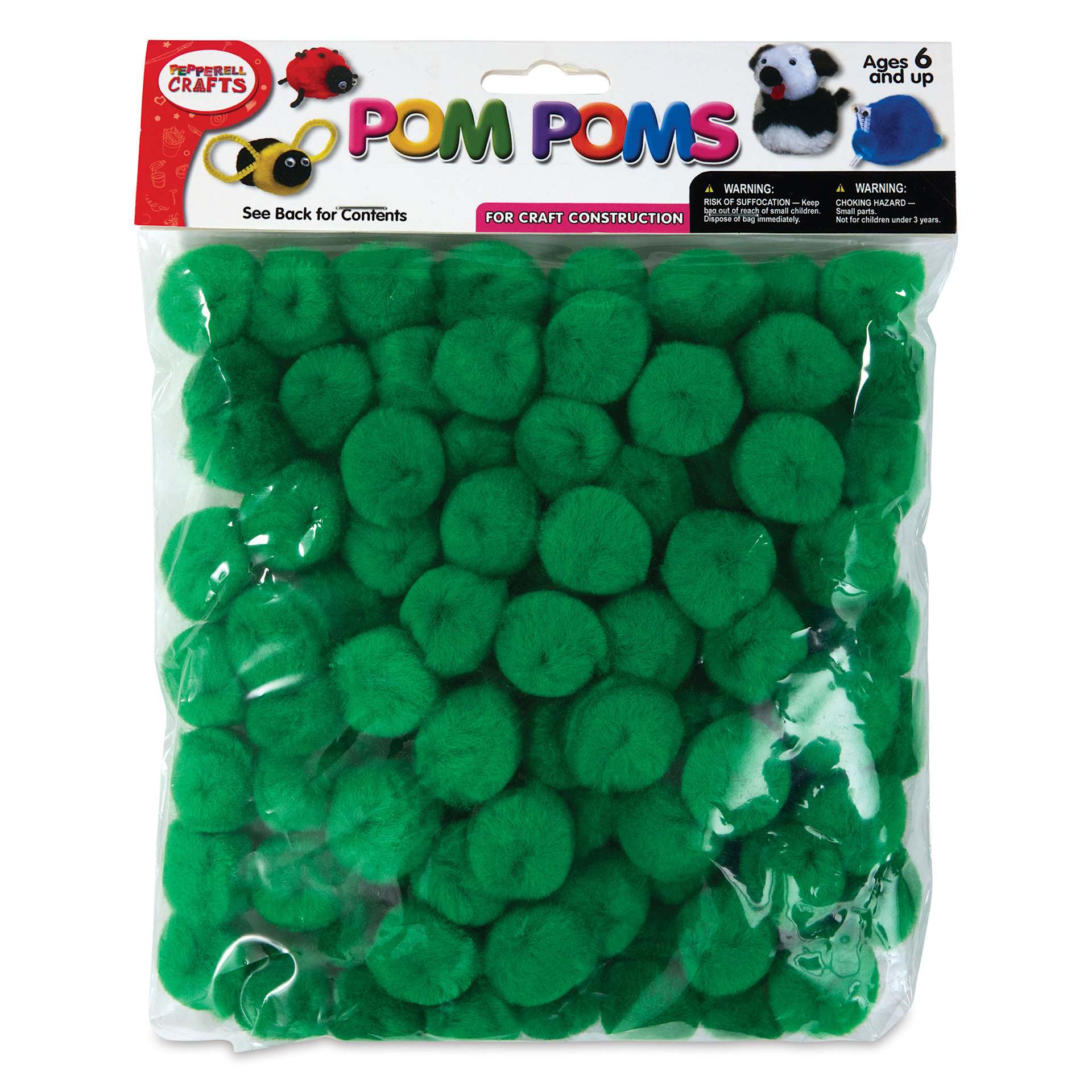 Pepperell Craft Pom Poms - Pkg of 100, 1", Kelly Green front of packaging