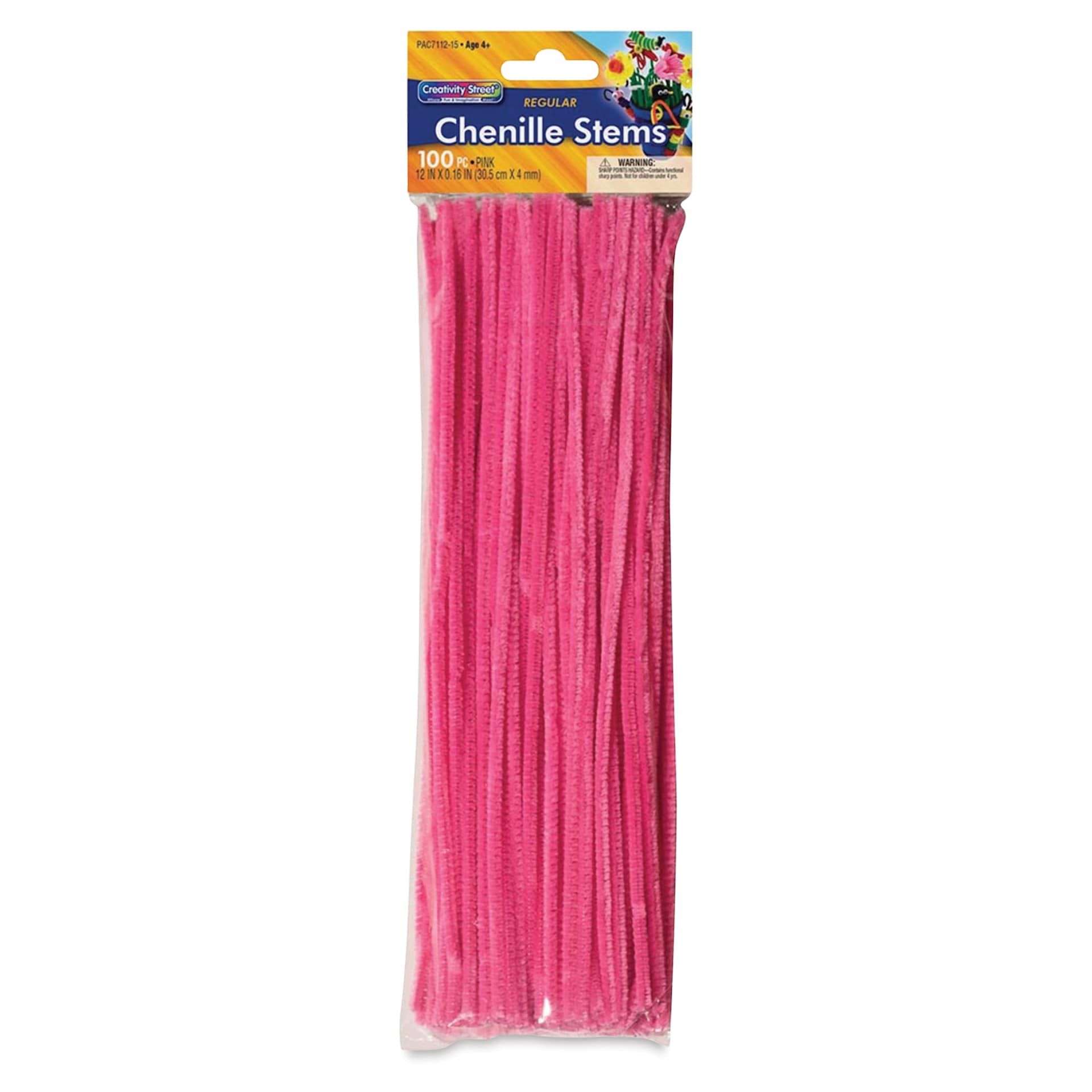 Creativity Street Regular Chenille Stems - 4 mm x 12", Pkg of 100, Pink - front of packaging