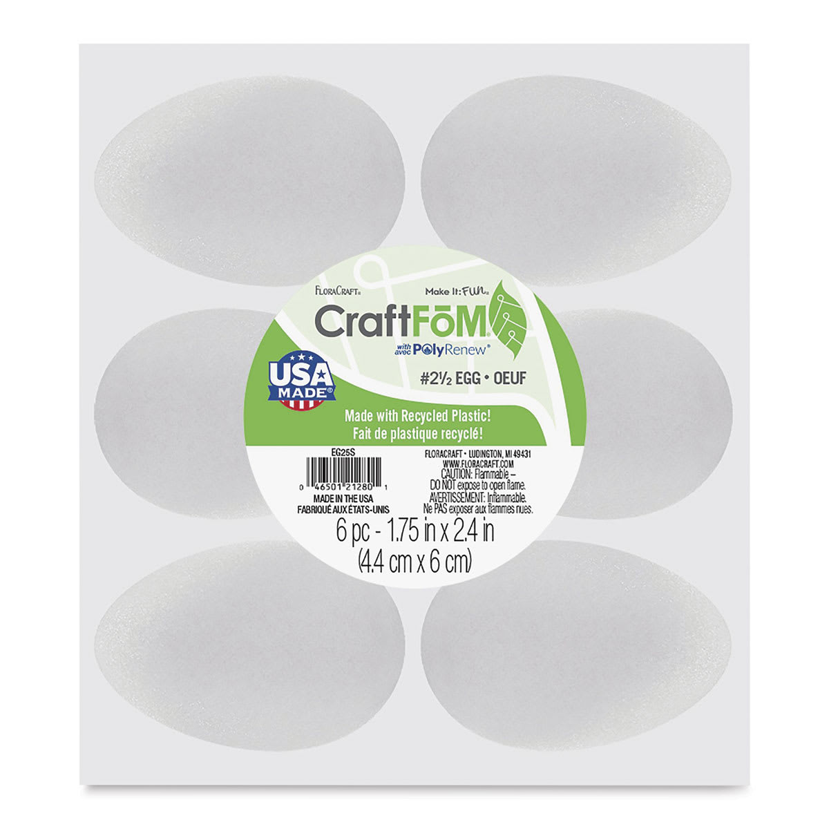 FloraCraft CraftFōM Blocks and Shapes - 1.75" x 2.4", Egg (Hen), Pkg of 6