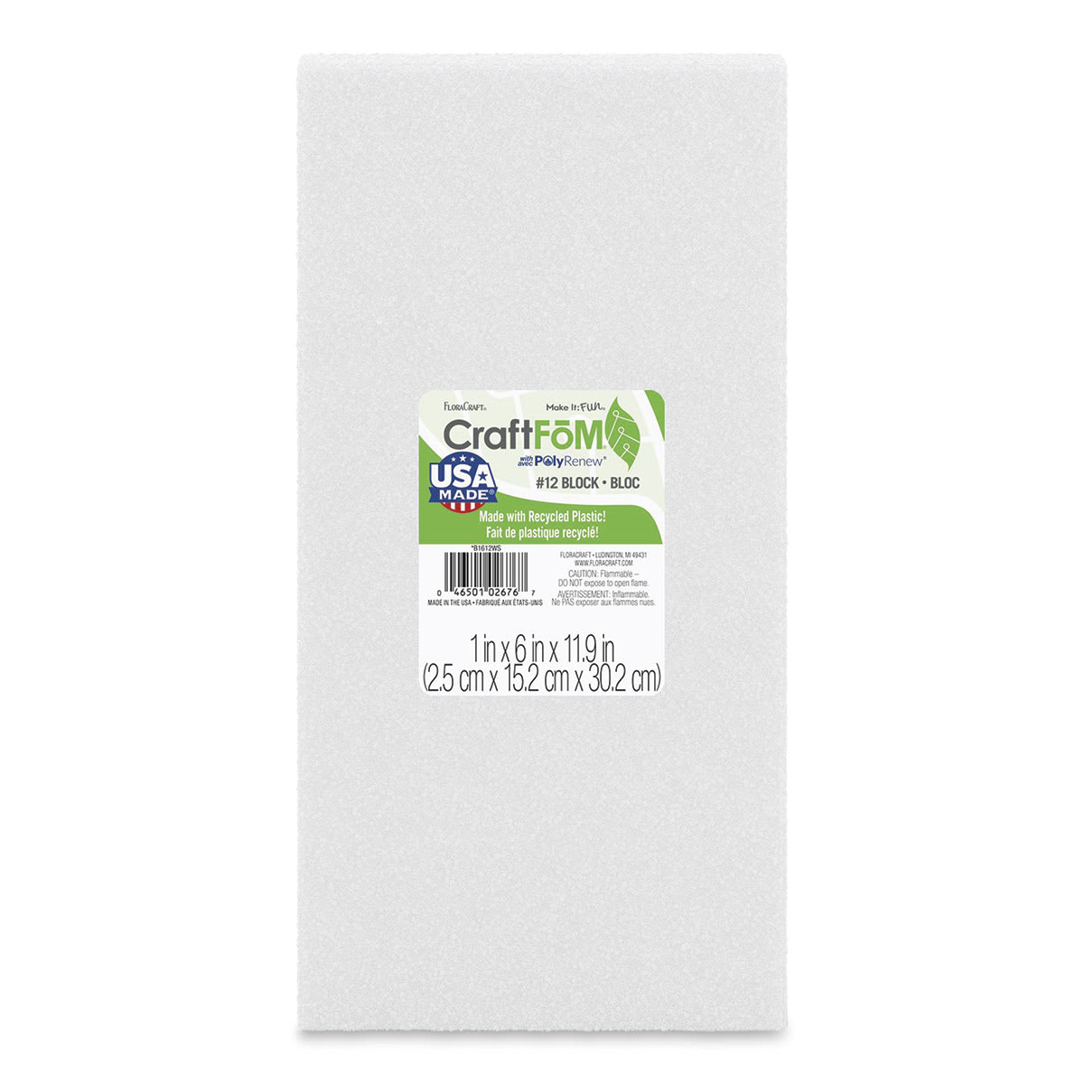 FloraCraft CraftFōM Blocks and Shapes - 1" x 6" x 11.9", Block - front of packaging