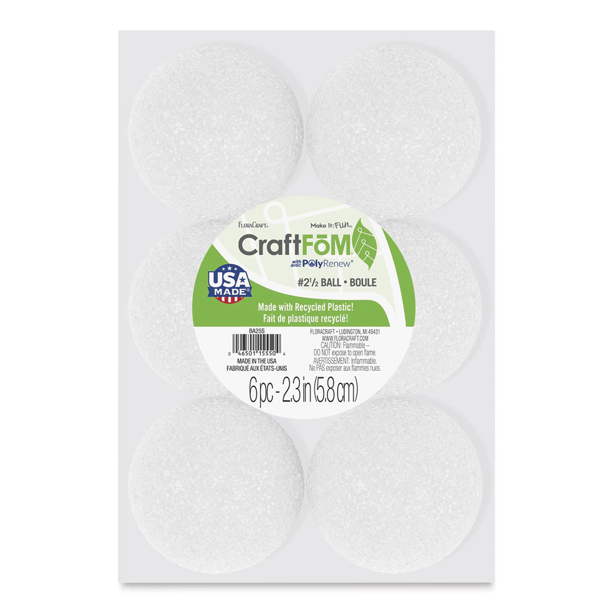 FloraCraft CraftFōM Blocks and Shapes - 2.5" diameter, Ball, Pkg of 6 - front of packaging