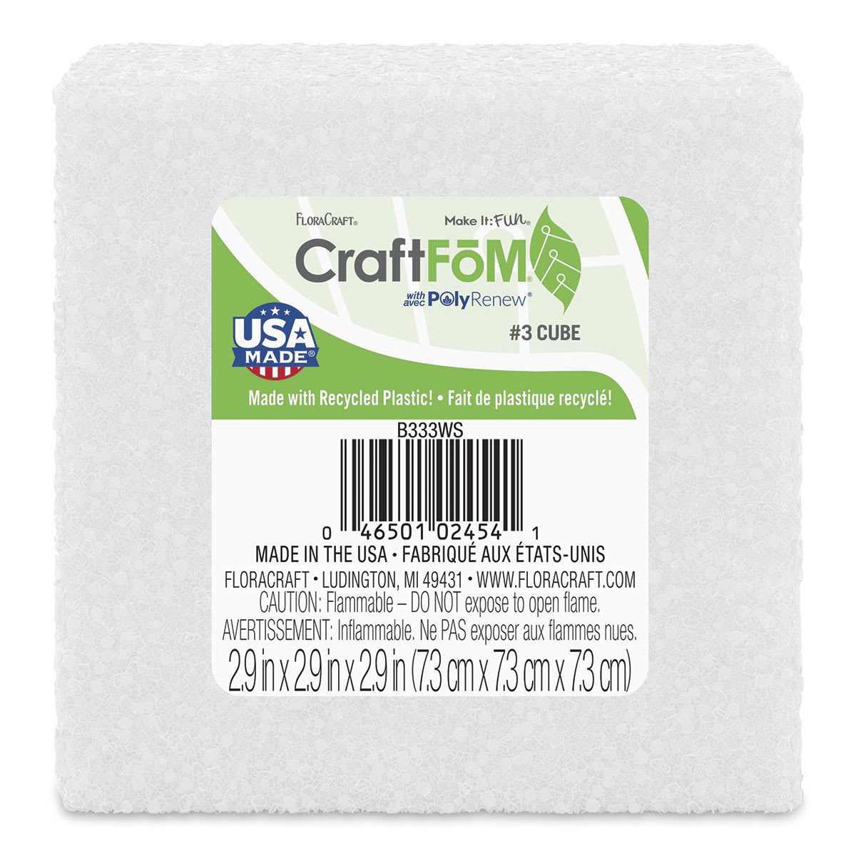 FloraCraft CraftFōM Blocks and Shapes - 2.9" x 2.9" x 2.9", Cube - front of packaging