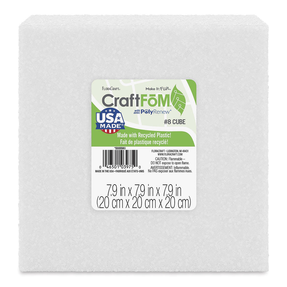FloraCraft CraftFōM Blocks and Shapes - 7.9" x 7.9" x 7.9", Cube - front of packaging