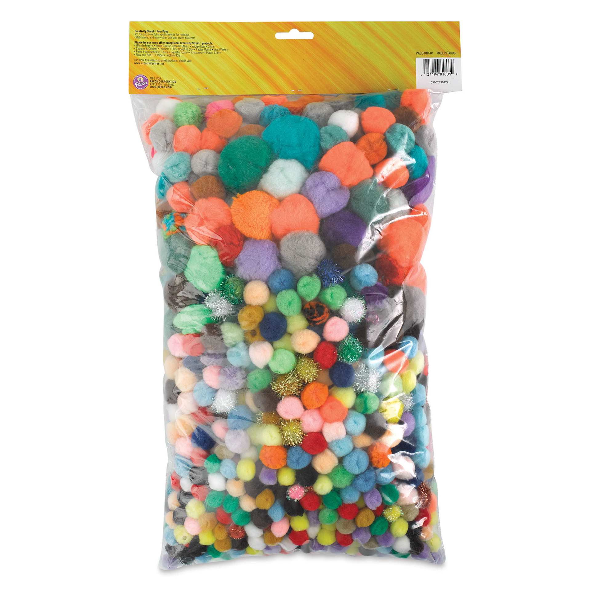 Creativity Street Pom Pons Assortments - Giant Bonus Pack, Pkg of 1200, back of the packaging