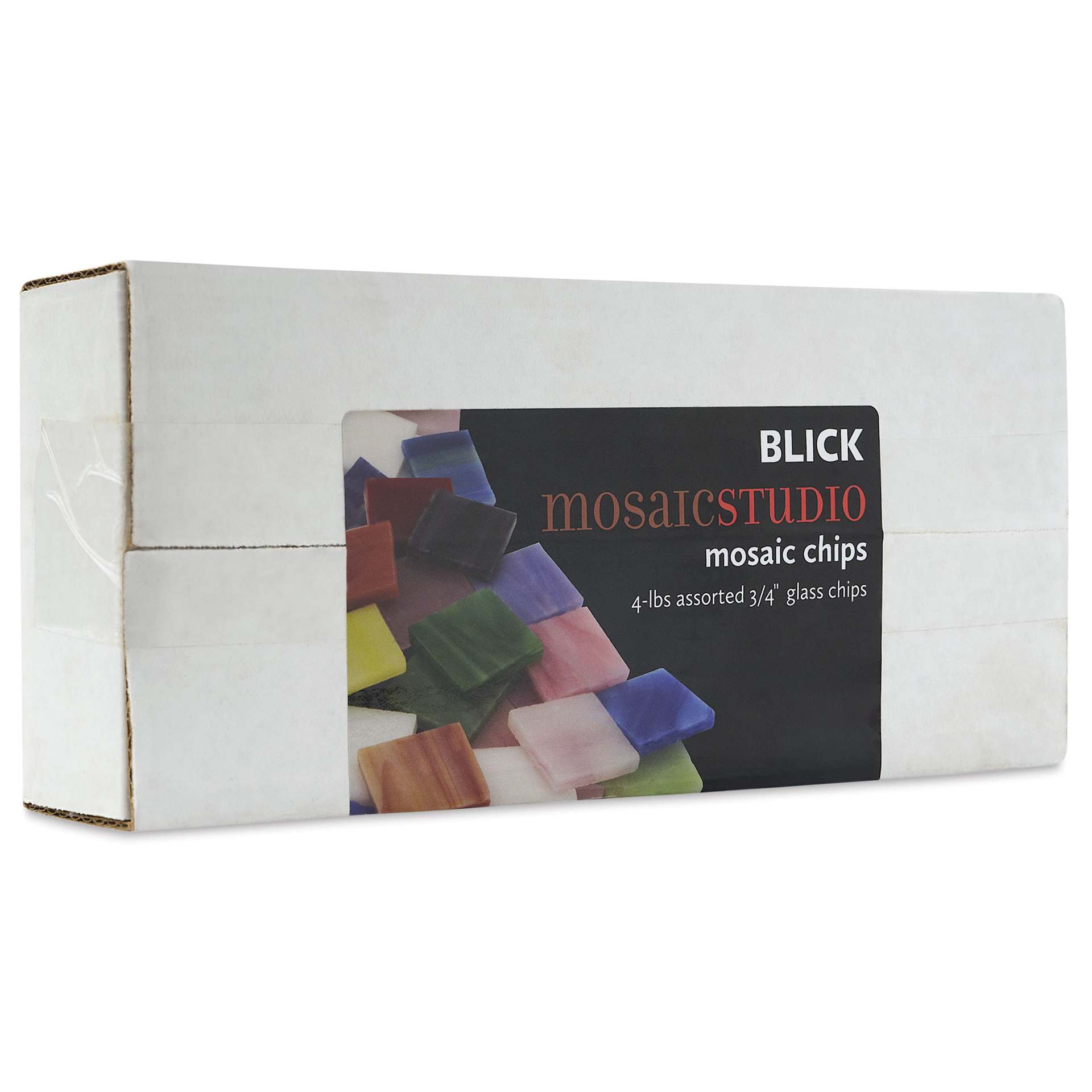 Jennifer’s Mosaics Iridescent Stained Glass Chips - Assorted Colors, 4 lb, packaging