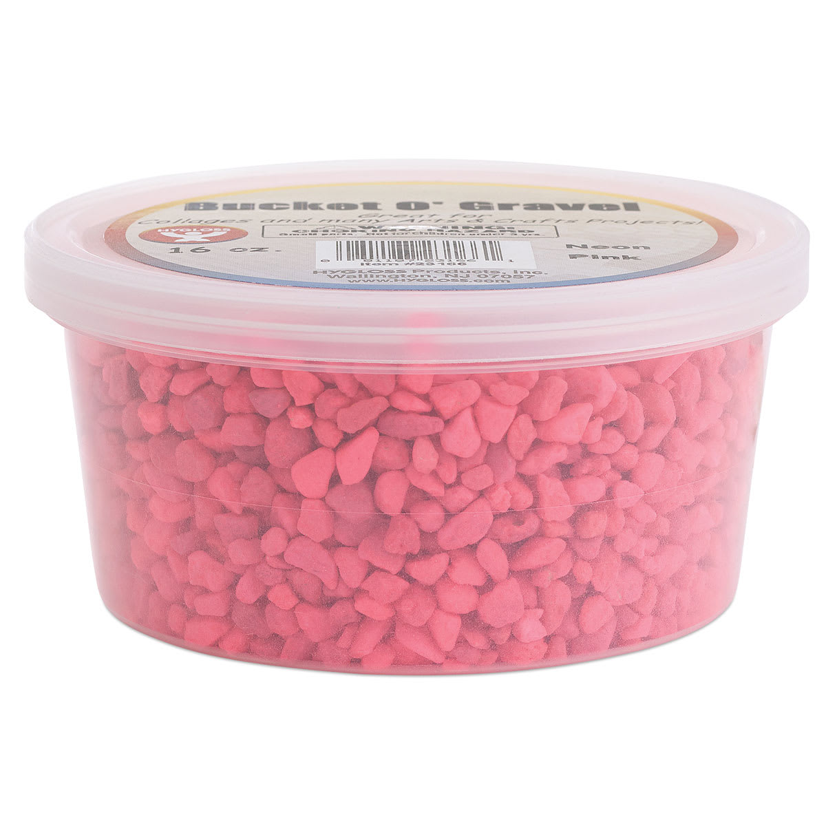 Hygloss Bucket O' Gravel - Side view of Tub of Neon Pink Gravel
