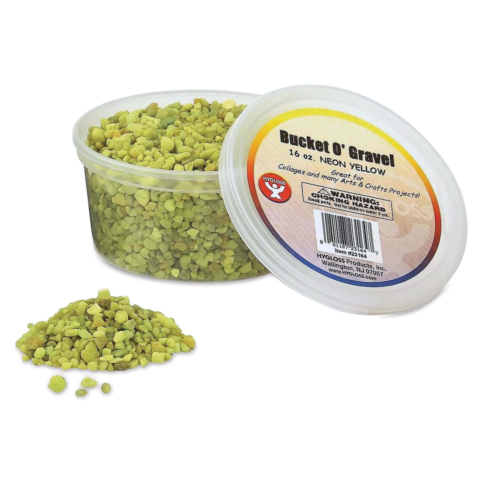 Hygloss Bucket O' Gravel - Neon Yellow, 1 lb container with gravel
