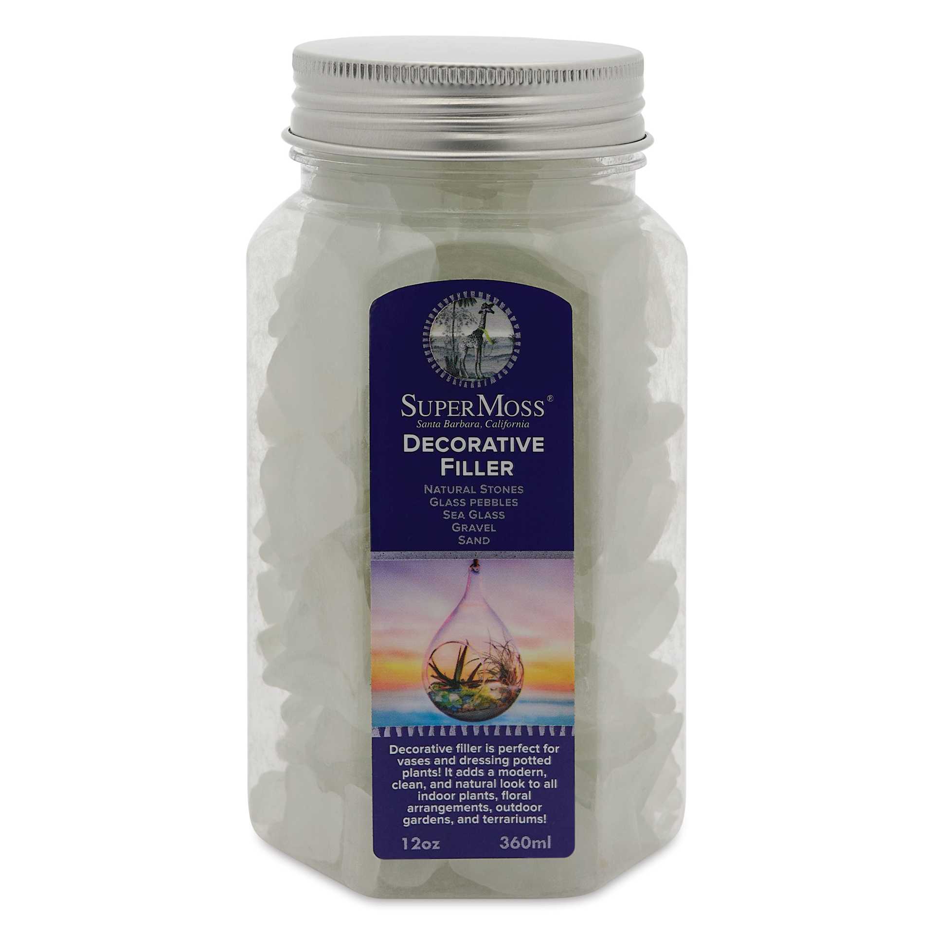 SuperMoss Sea Glass - Frosted White, front of 12 oz jar