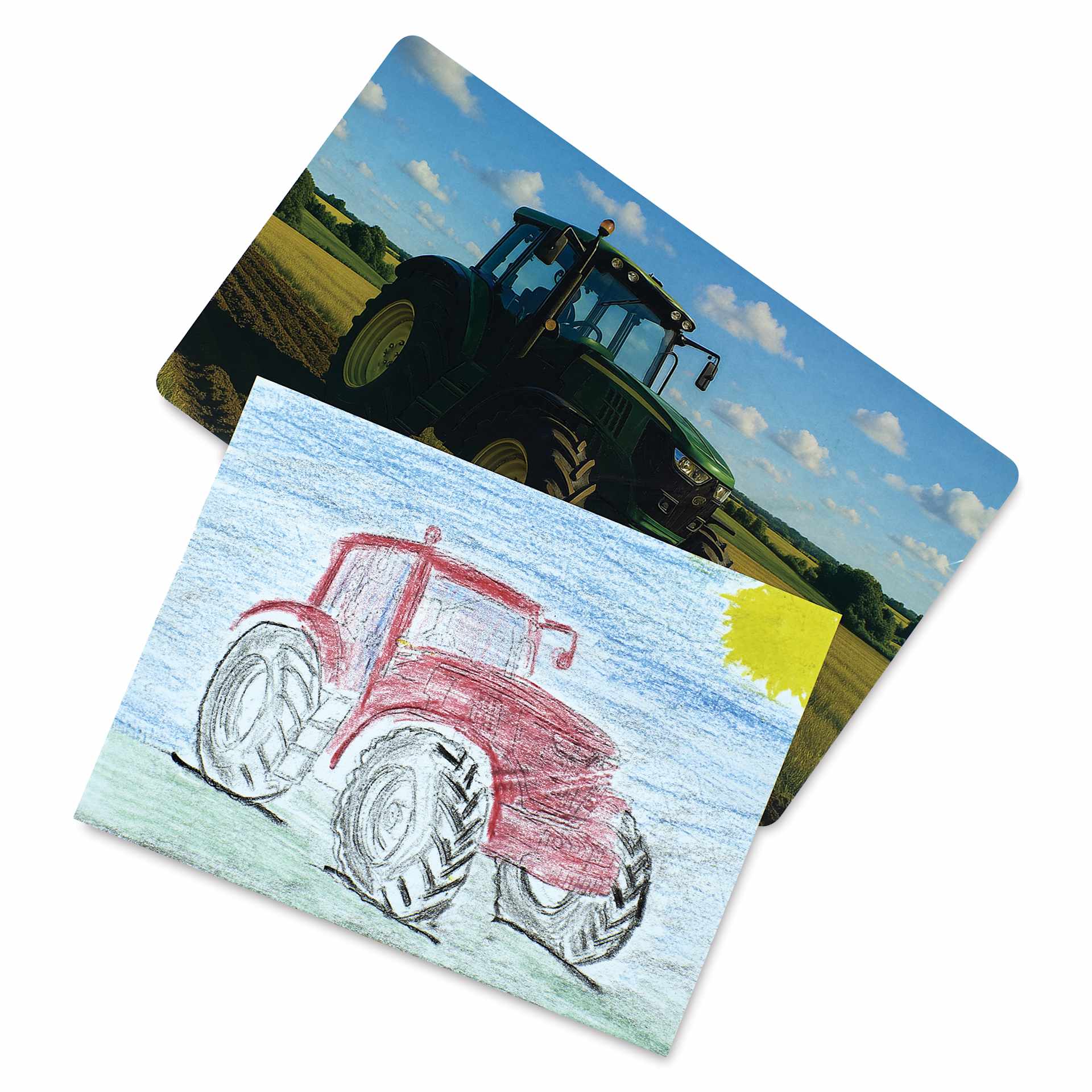 Roylco Rubbing Plates - Vehicles, 6-1/4" x 10-3/4", Set of 14 with example artwork of tractor
