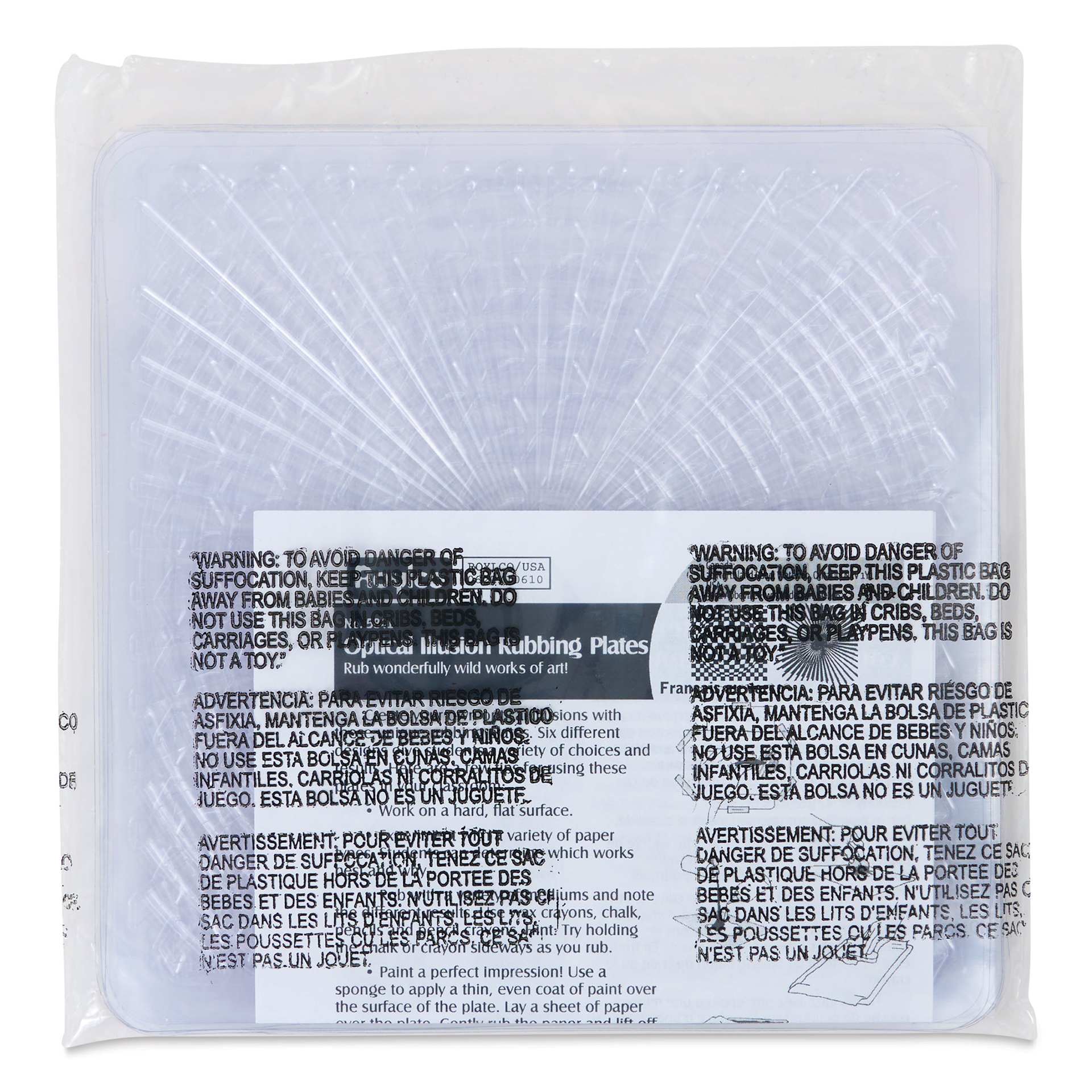 Roylco Rubbing Plates - Optical Illusions, Set of 6, back of the packaging