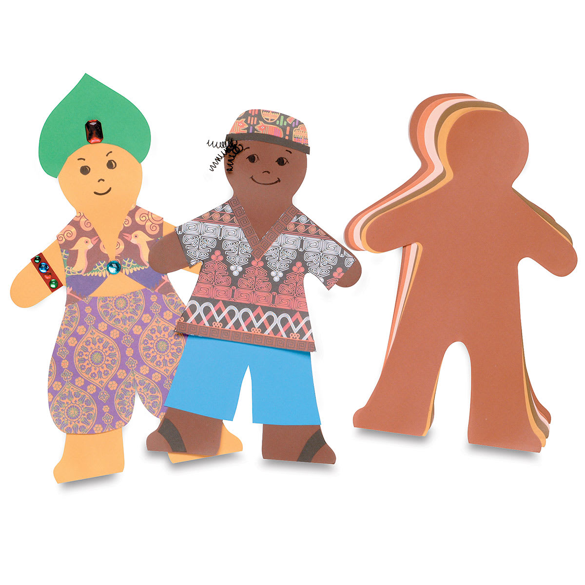 Roylco Paper Doll Pad - Multicultural Colors, two sheets decorated and other sheets fanned out