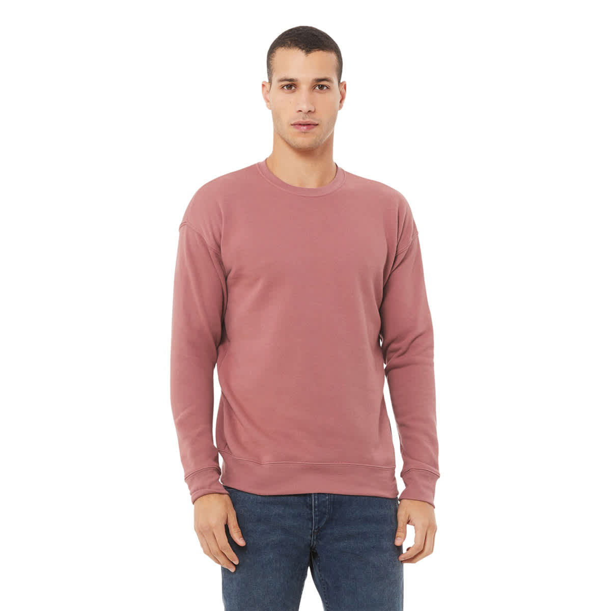 Bella + Canvas Unisex Sponge Fleece Drop Shoulder Sweatshirt - Mauve, X-Small - on person, front