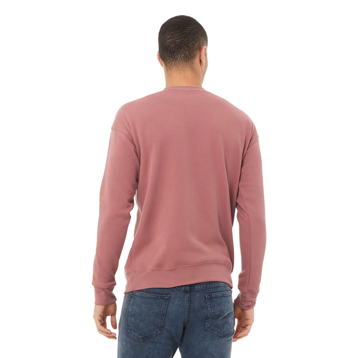 Bella + Canvas Unisex Sponge Fleece Drop Shoulder Sweatshirt - Mauve, X-Small - on person, back