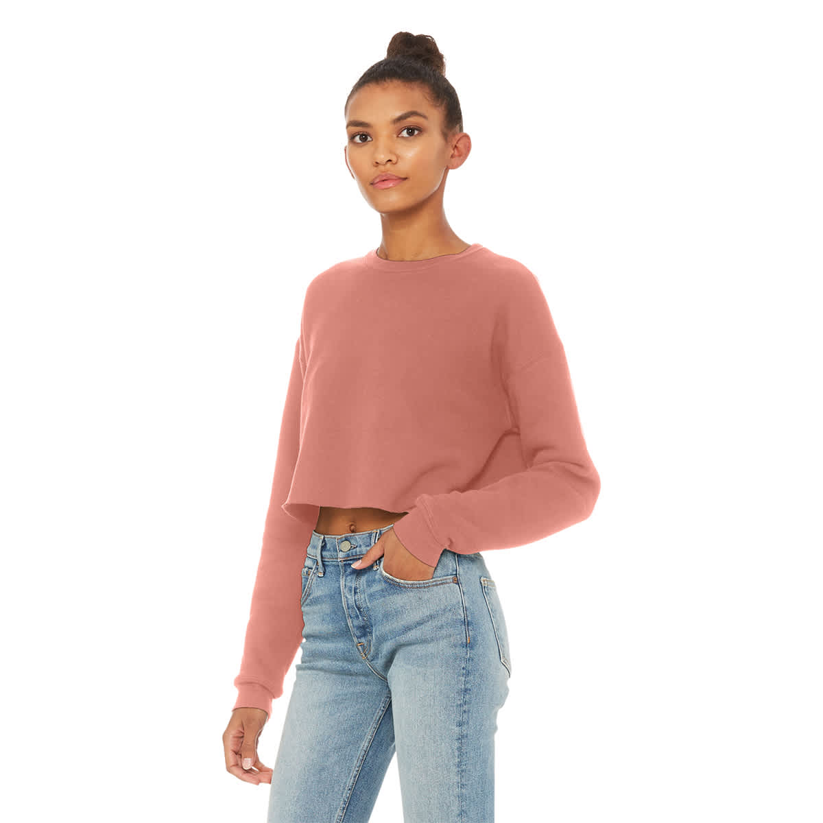 Bella Canvas Cropped Crew Fleece - Model wearing Mauve Fleece
