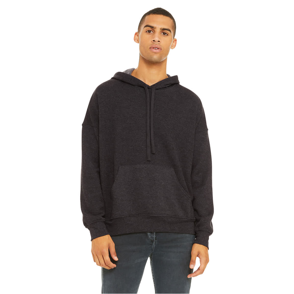 Bella + Canvas Unisex Hoodie Pullover - Dark Grey Heather, X-Small - on person, front