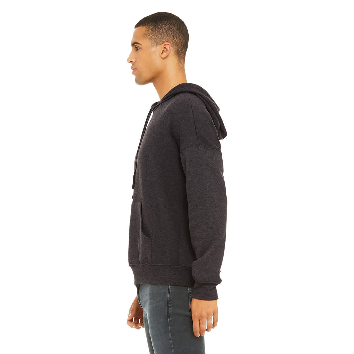Bella + Canvas Unisex Hoodie Pullover - Dark Grey Heather, X-Small - on person, side