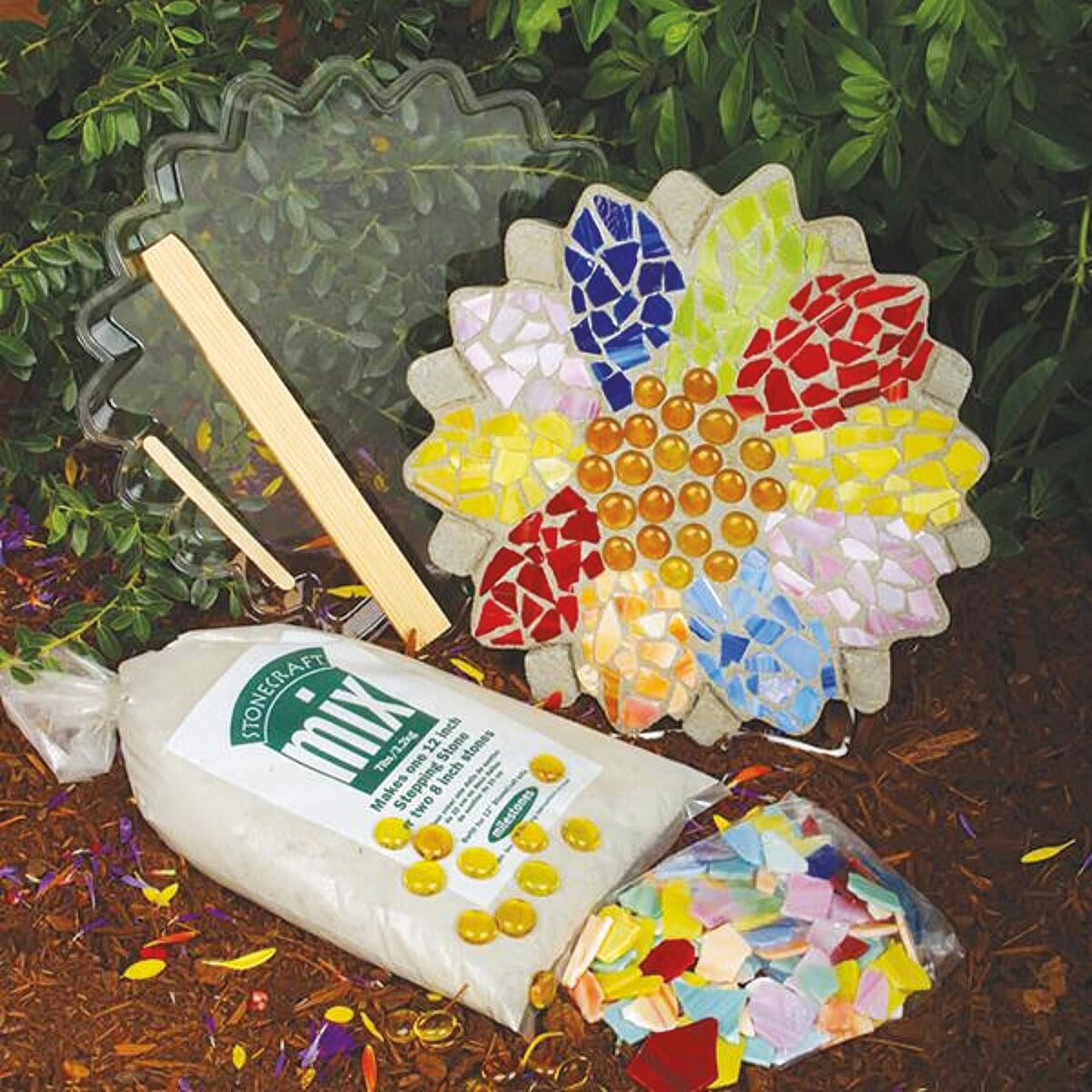 Milestones Mosaic Stepping Stone Kit - Daisy (Kit contents shown with sample completed daisy stepping stone)