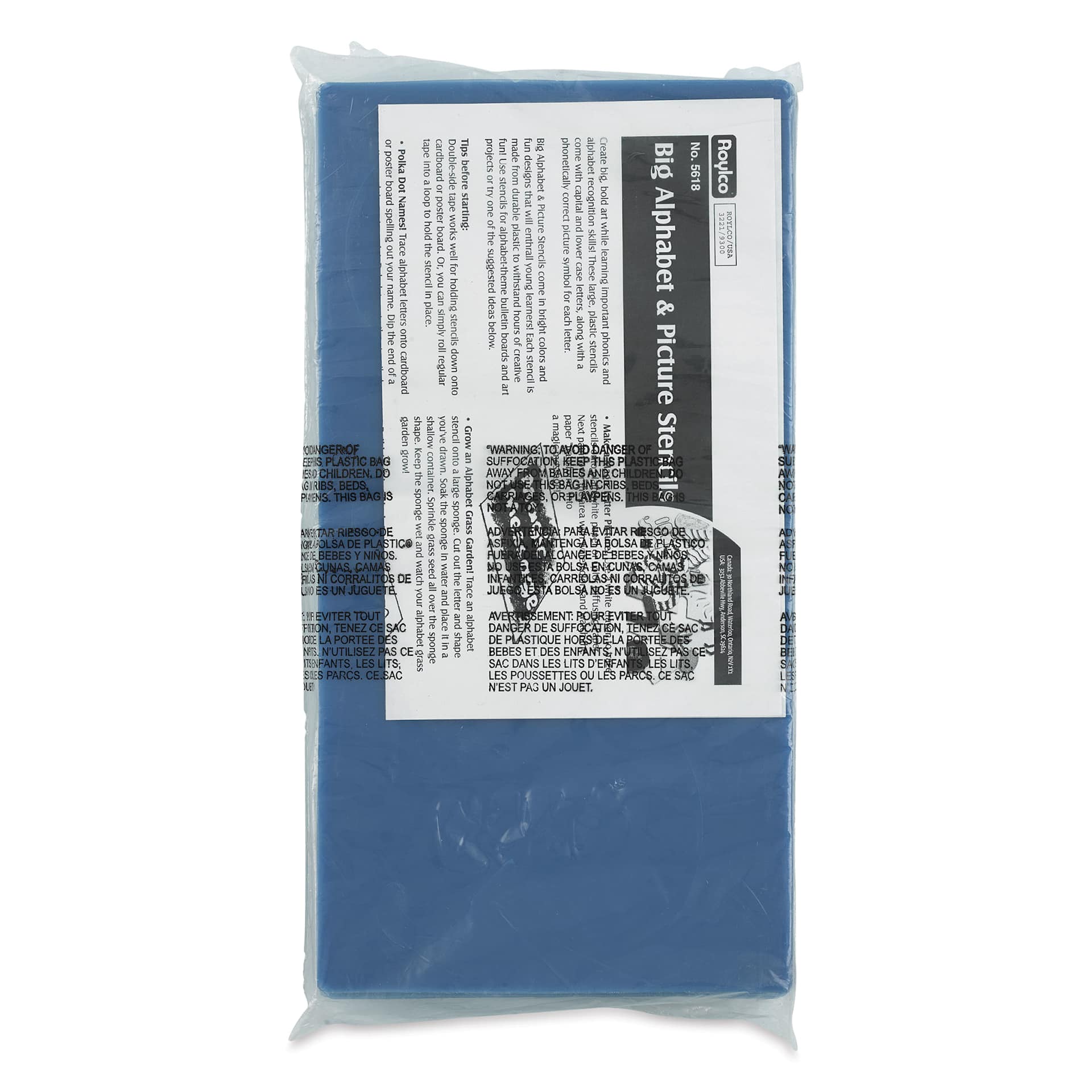 Roylco Big Alphabets and Pictures Stencils - Set of 26, back of the packaging