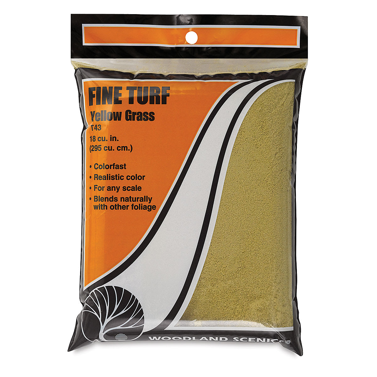 Woodland Scenics Model Scenery - Front of package of Fine Turf in Yellow Grass color