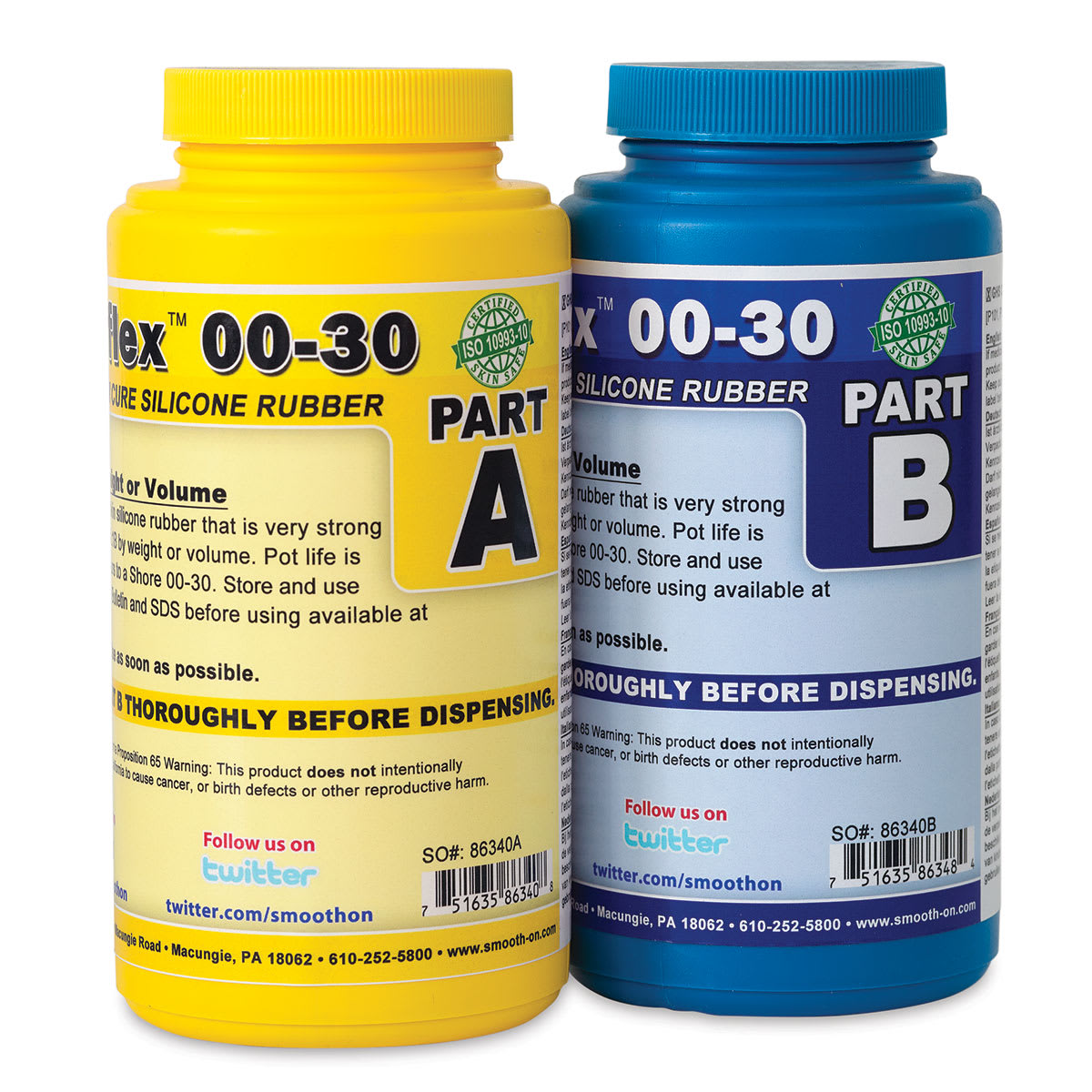 Smooth-On Ecoflex 00-30 Silicone - Front of Part A and Part B 2 lb jars shown