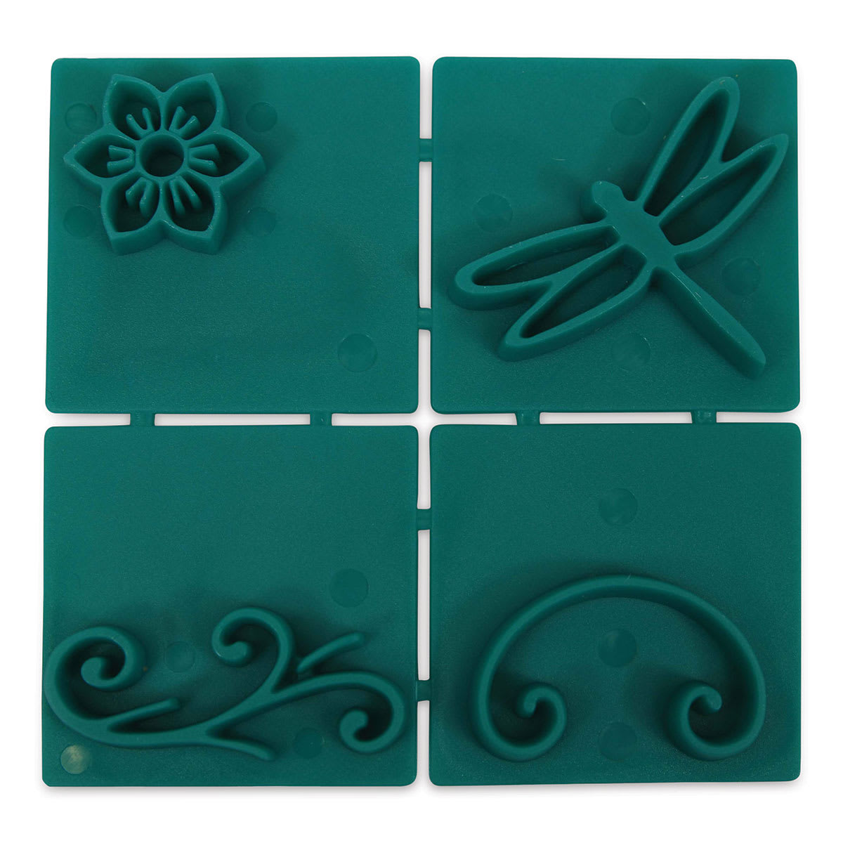 Milestones Mosaic Stone Stamps - Garden Designs (Flower, dragonfly, and two decorative flourishes)