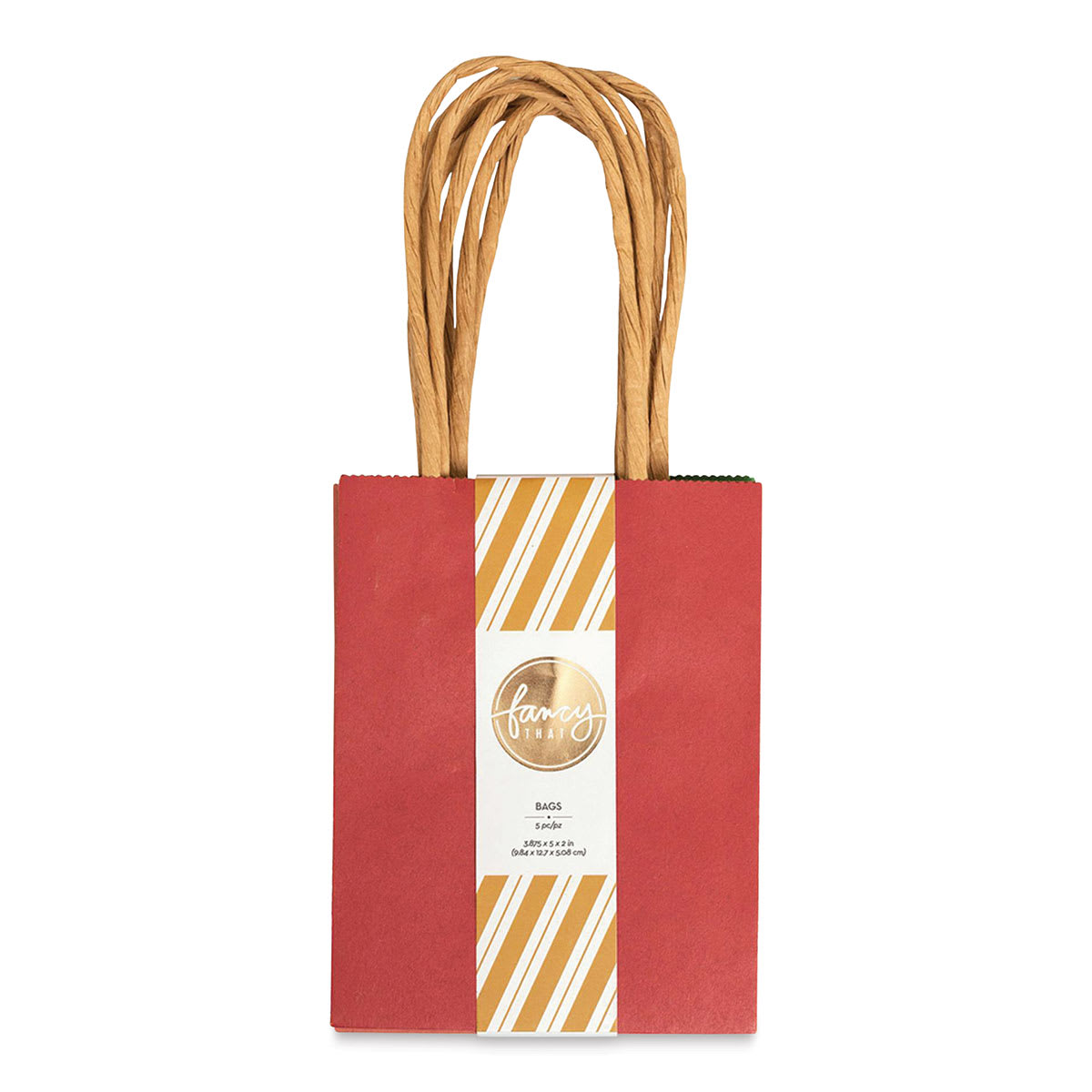American Crafts Fancy That Kraft Bags - Brights, Mini, Package of 5, 5"H x 3-7/8"W x 2"D (Front of packaging)