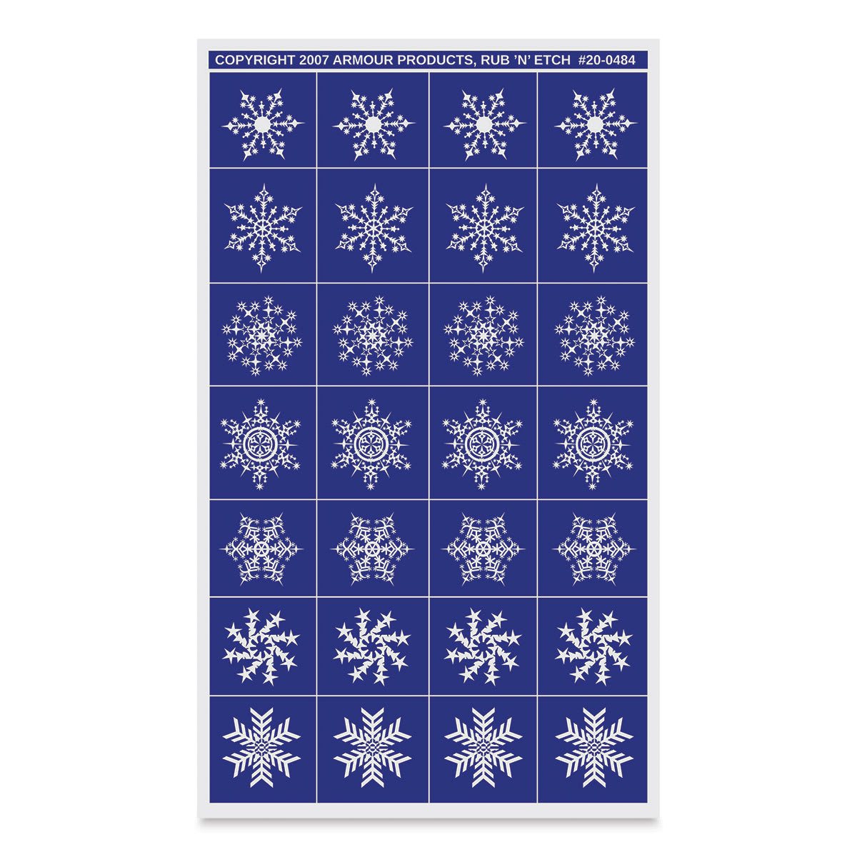 Armour Rub ‘N’ Etch Glass Etching Stencil - Snow Flakes, 8"H x 5"W Sheet