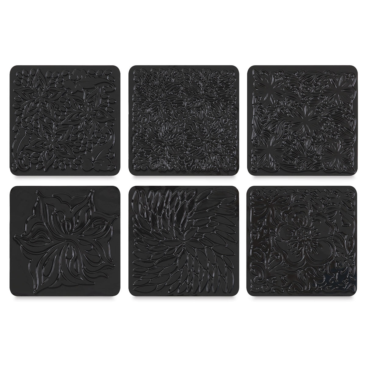 Cedar Canyon Rubbing Plates - Front view of 6 Floral Fantasy design plates