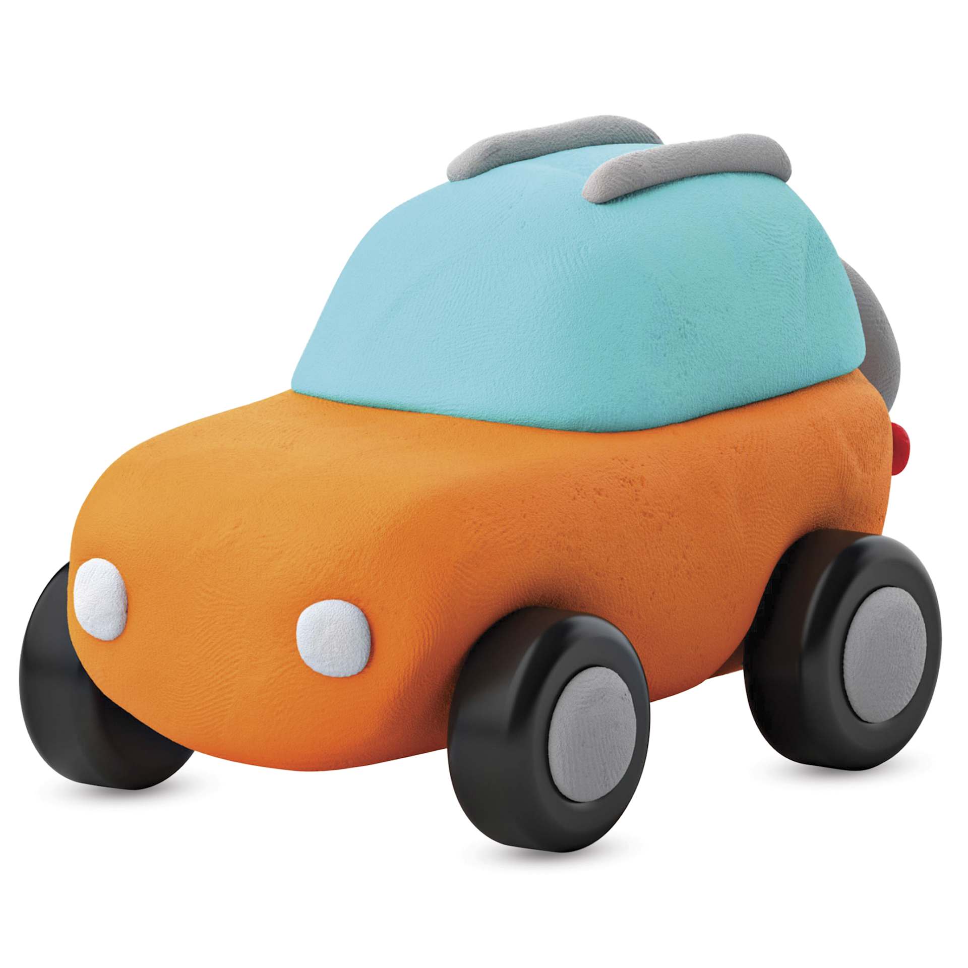 Fat Brain Toys Hey Clay Kit - Eco Cars - finished example close-up, orange car