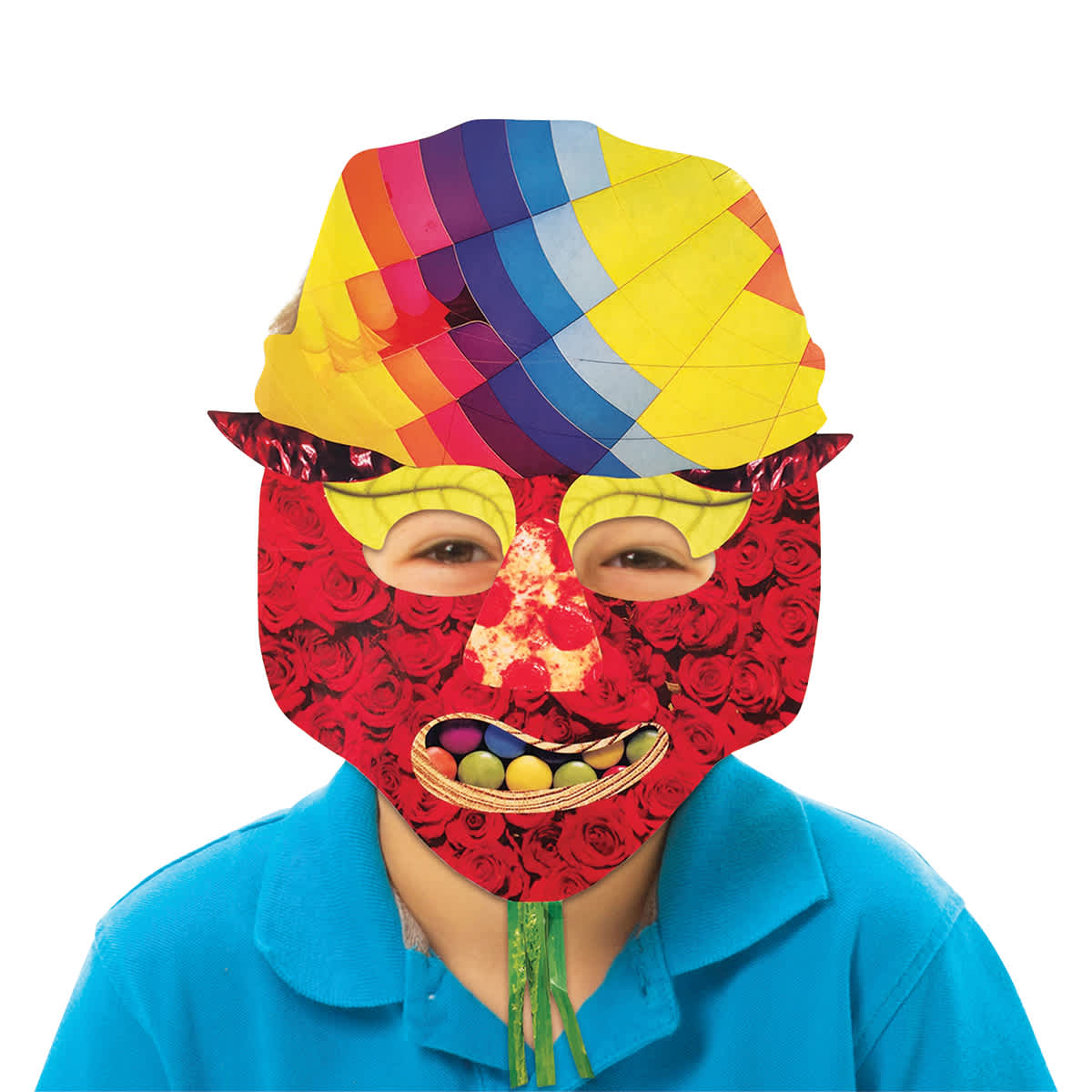 Roylco Mish Mash Mask Kit - Child holding decorated Mask in front of face
