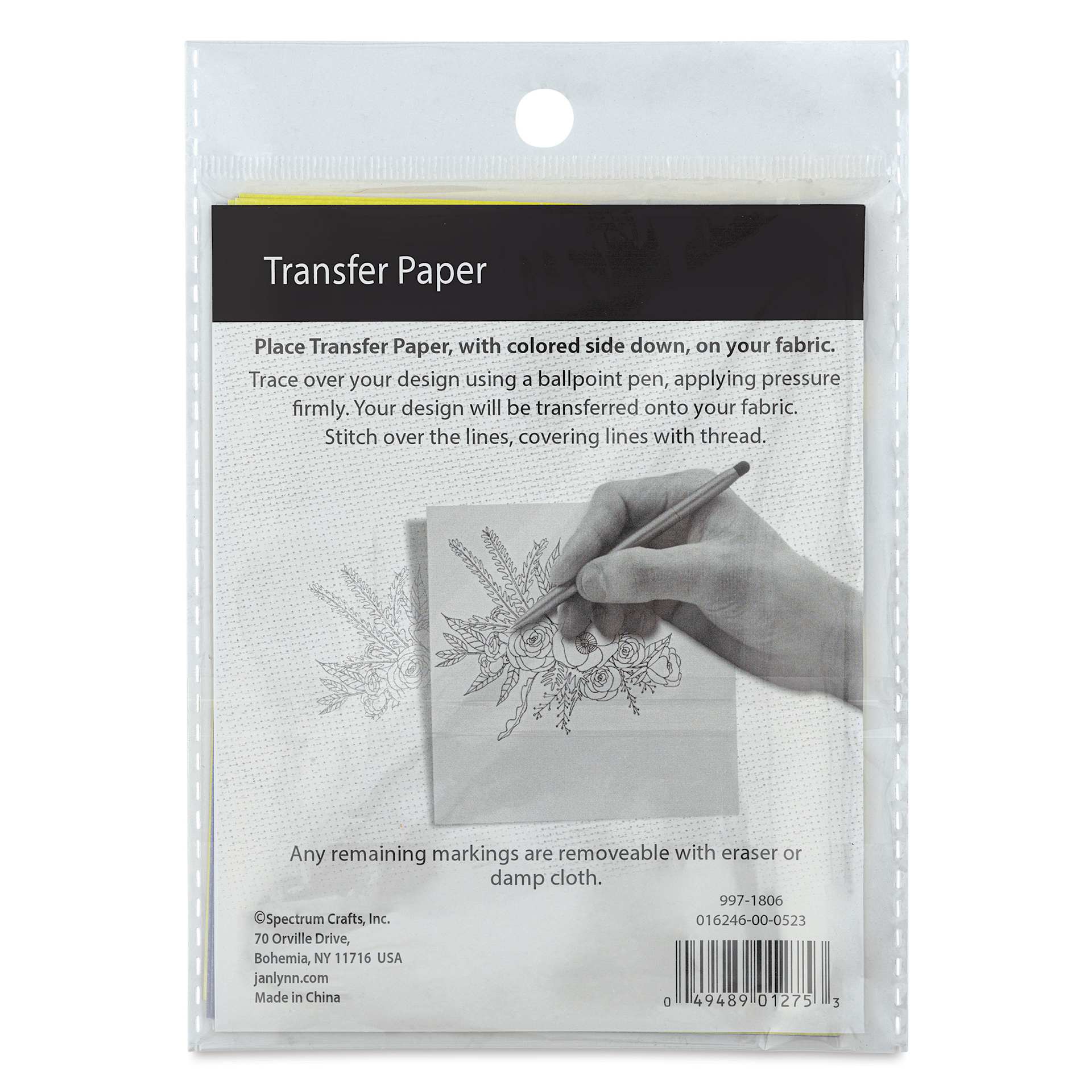 Janlynn Transfer Paper - 8-1/2" x 11", Pkg of 4 - back of packaging