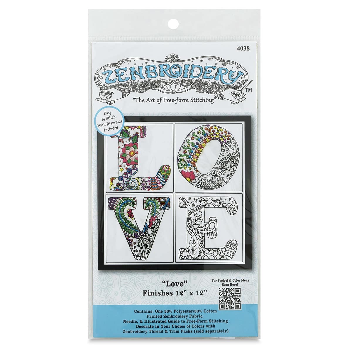 Zenbroidery Stamped Embroidery Kits - Front of package of Love Design