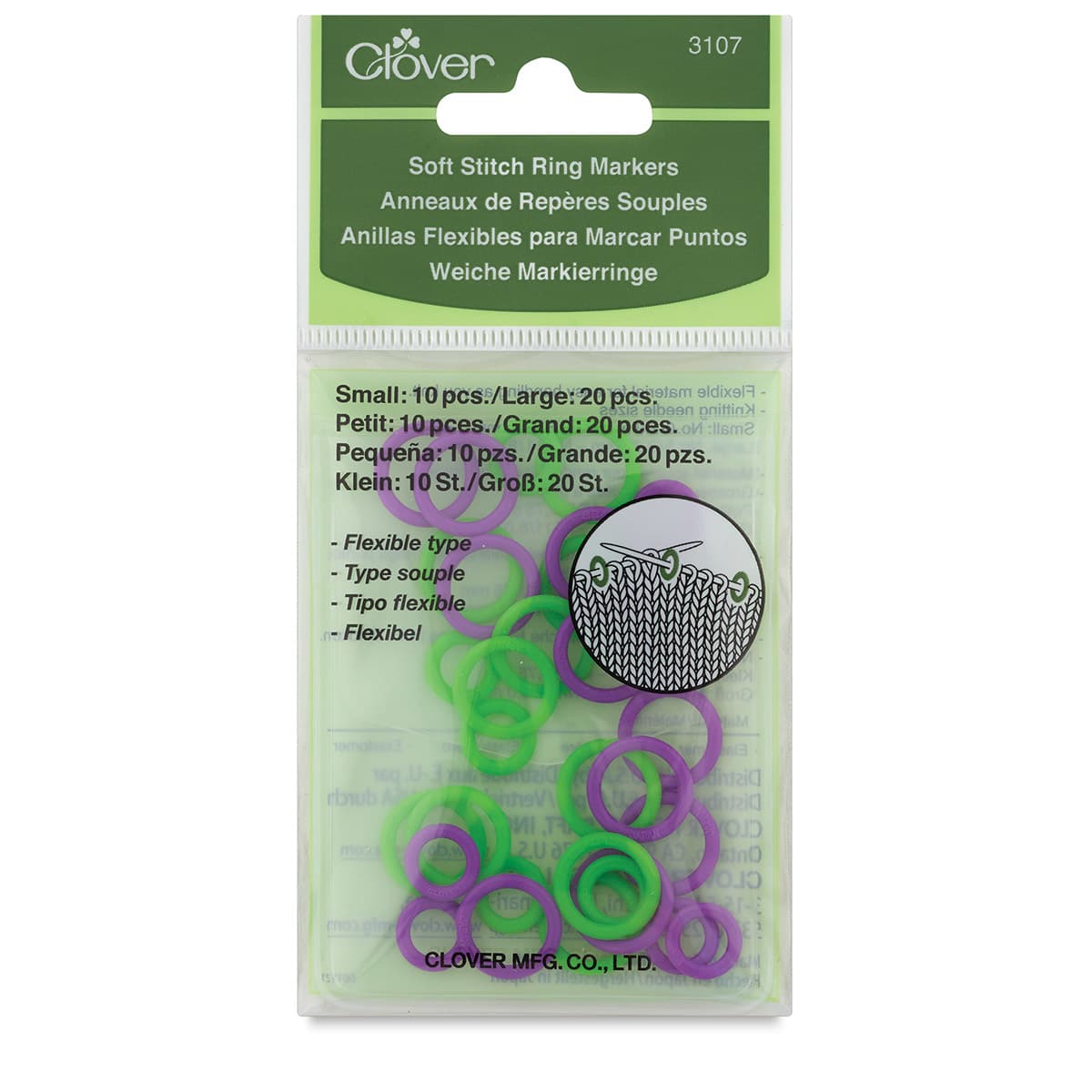 Clover Stitch Markers - Package of 20 Soft Ring Stitch Markers shown
