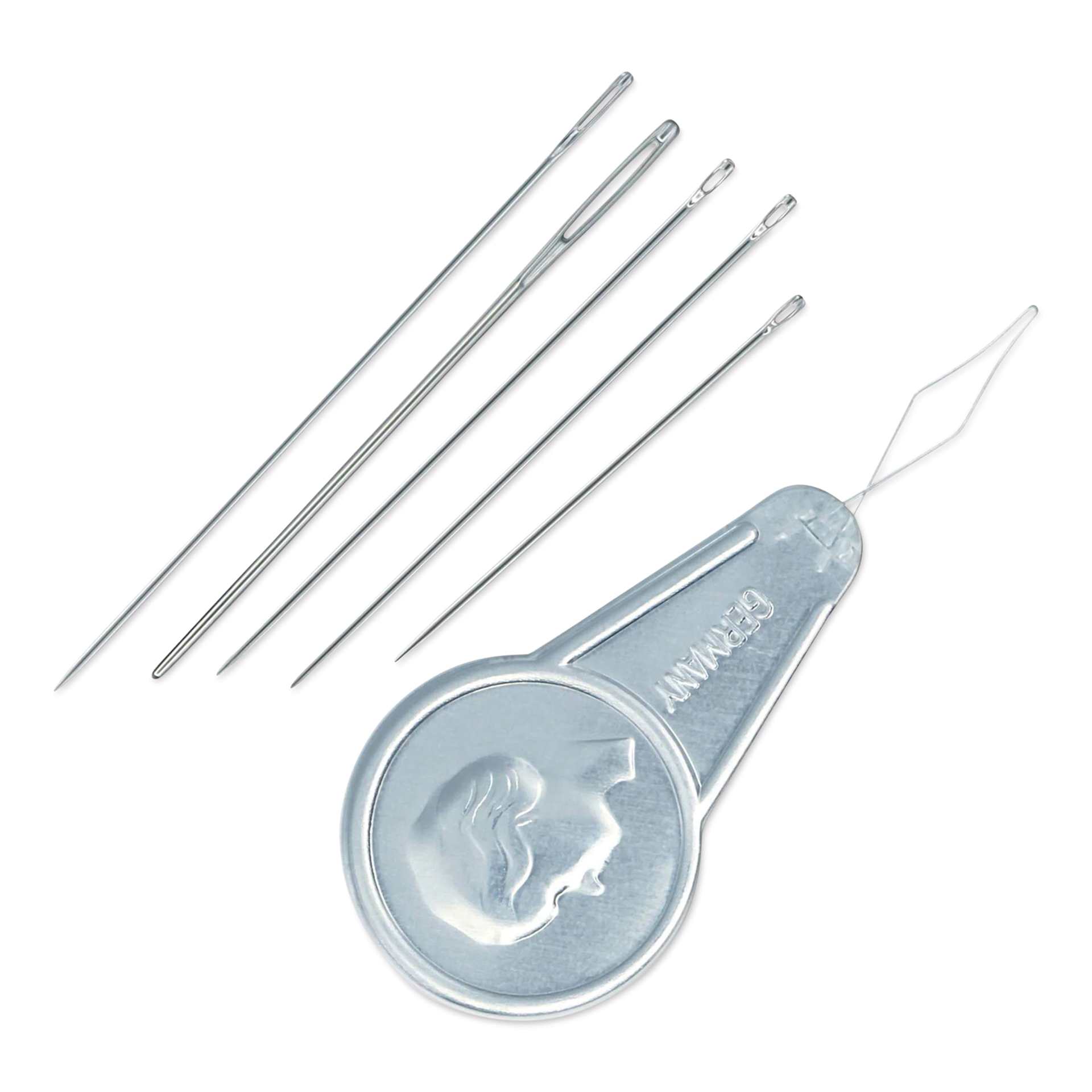 Dritz Hand Needle Assortment - Set of 30, Assorted Sizes showing some included needle sizes and needle threader