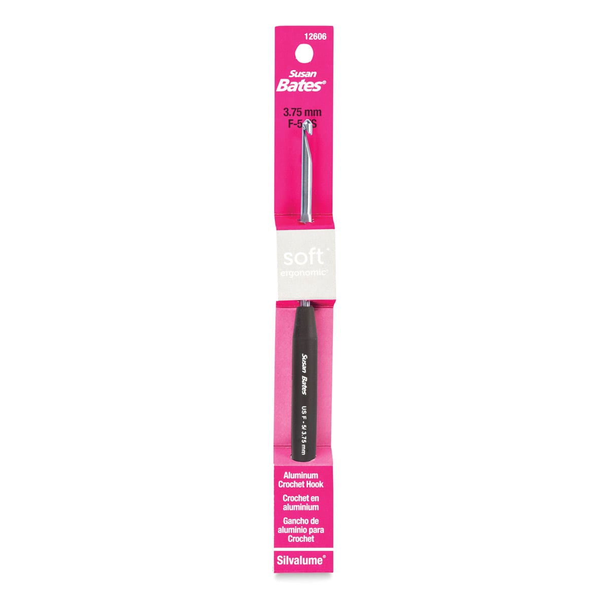 Susan Bates Ergonomic Crochet Hook - 3.75 mm, shown in package