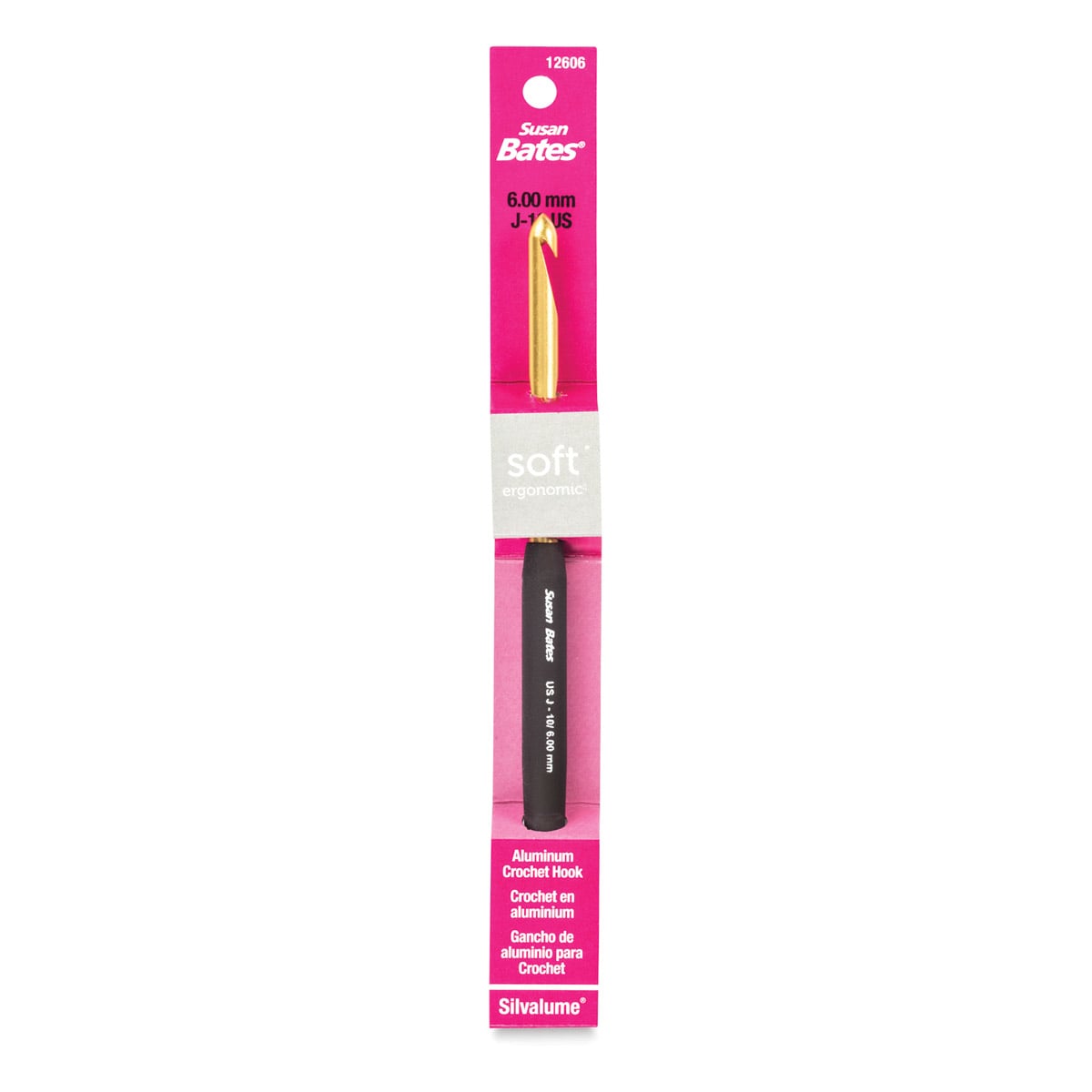 Susan Bates Ergonomic Crochet Hook - 6 mm, shown in package
