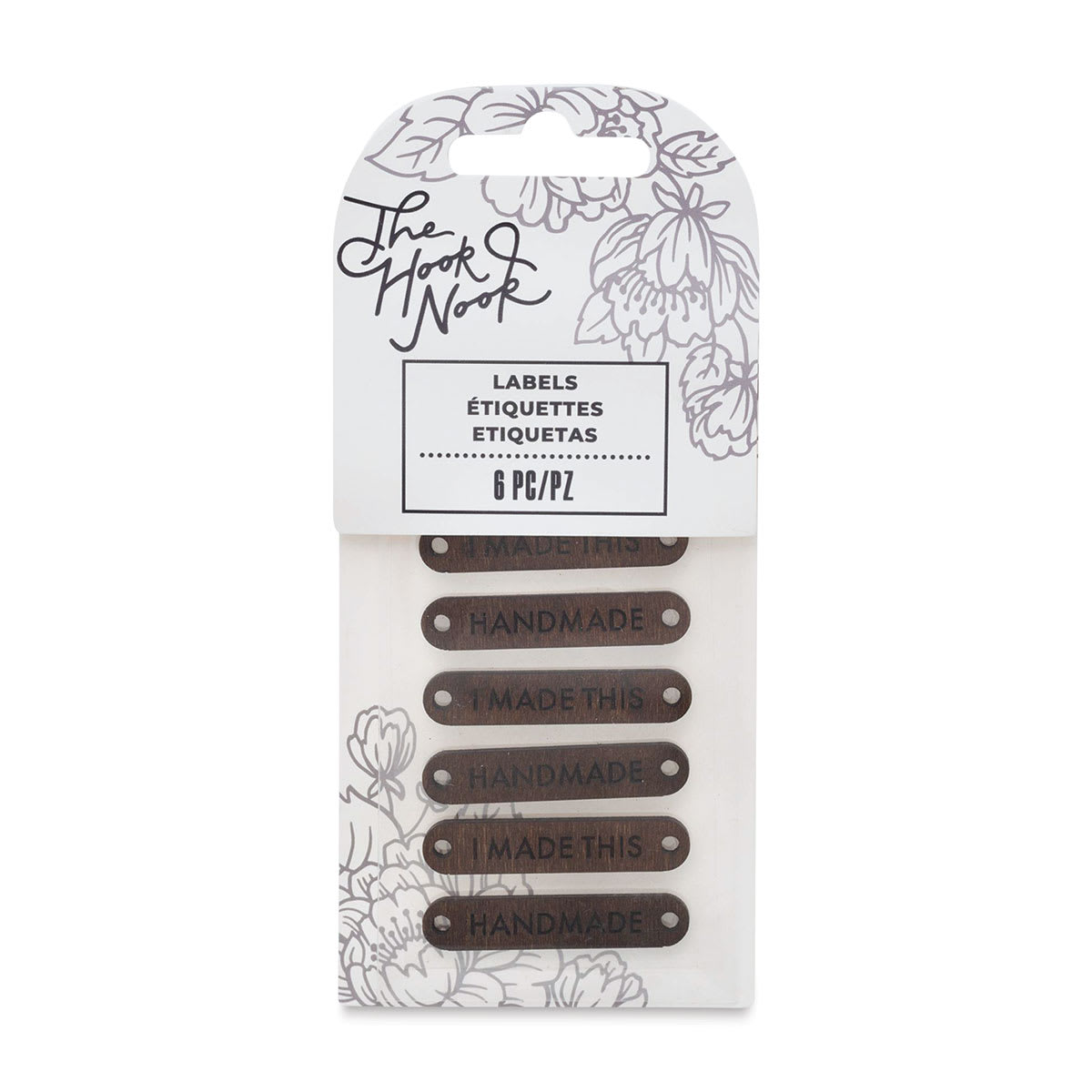 The Hook Nook Project Labels - Sew-On Wood Labels, Package of 6 (In packaging)